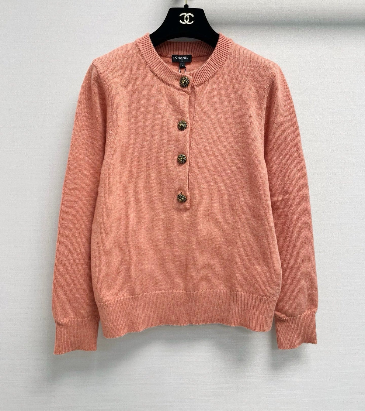 Chanel 26S Buttoned Round Neck Knit Sweater Cashmere