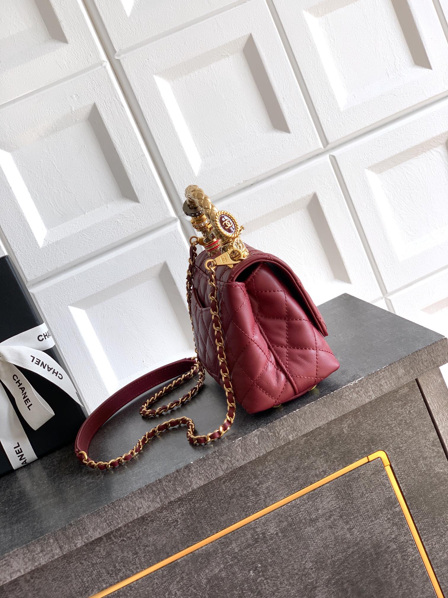 CC Coco Top Handle Bag 19cm Burgundy Quited Leather