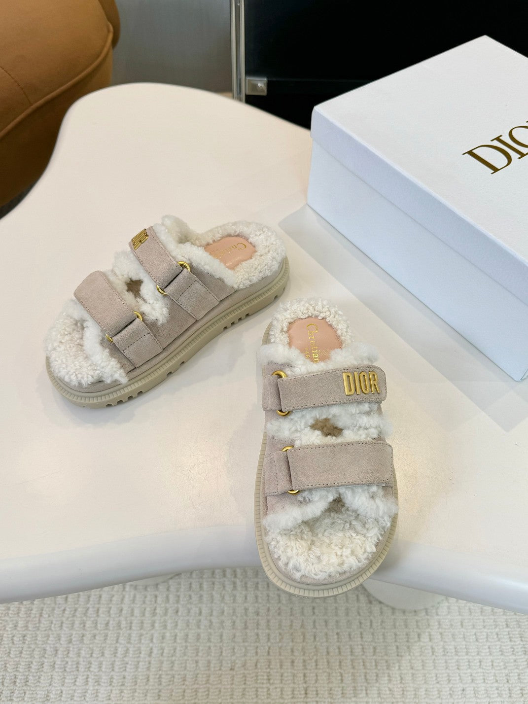 CD Dioract Slide Grey Suede And Fleece Lining