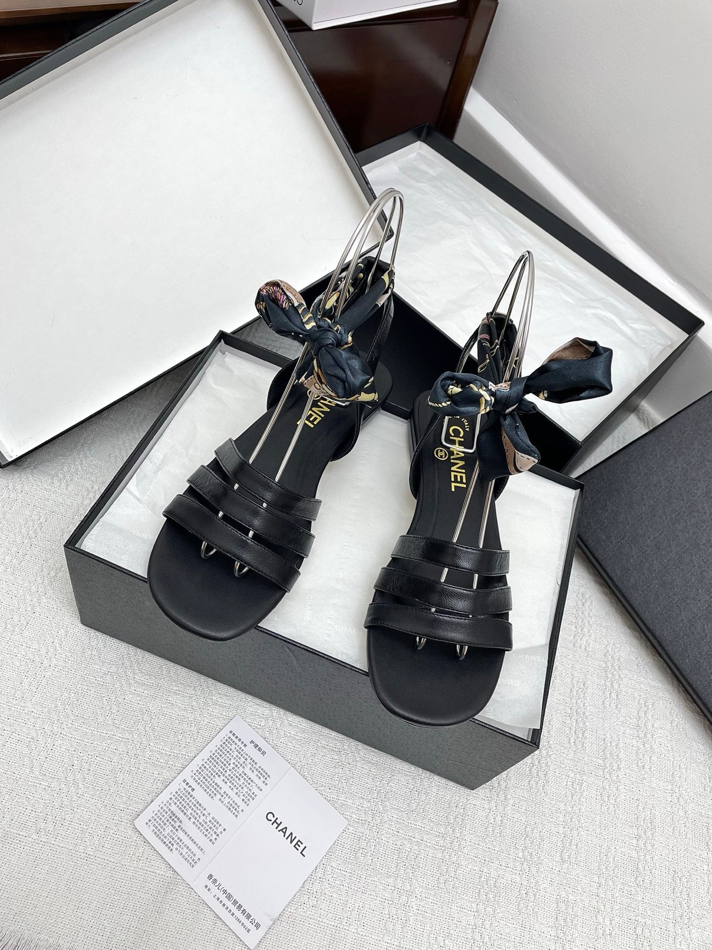 CC 25SS Sandals Three Straps Black Calfskin 338325