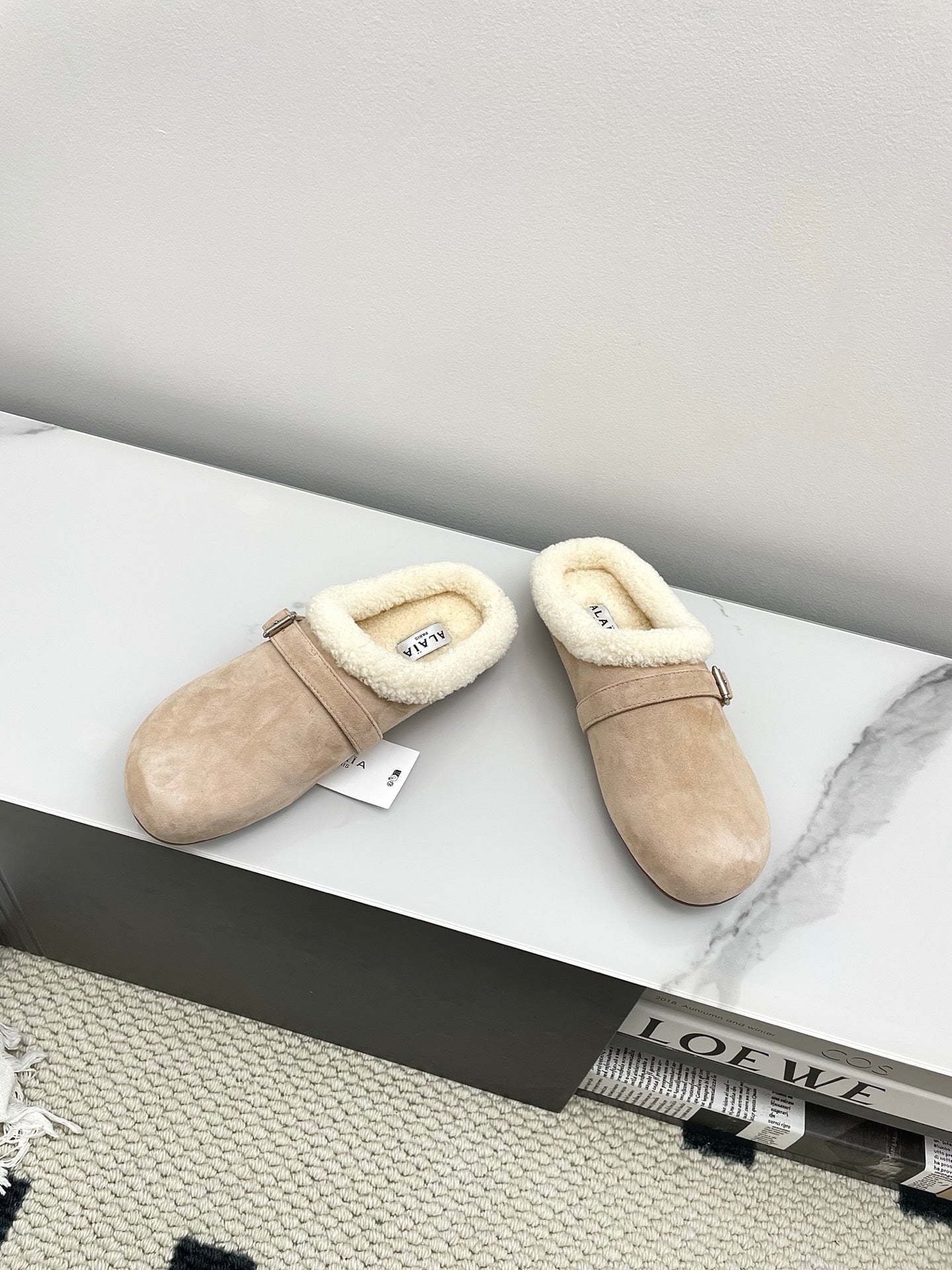 Alaia 26s Mule In Beige Suede And Wool