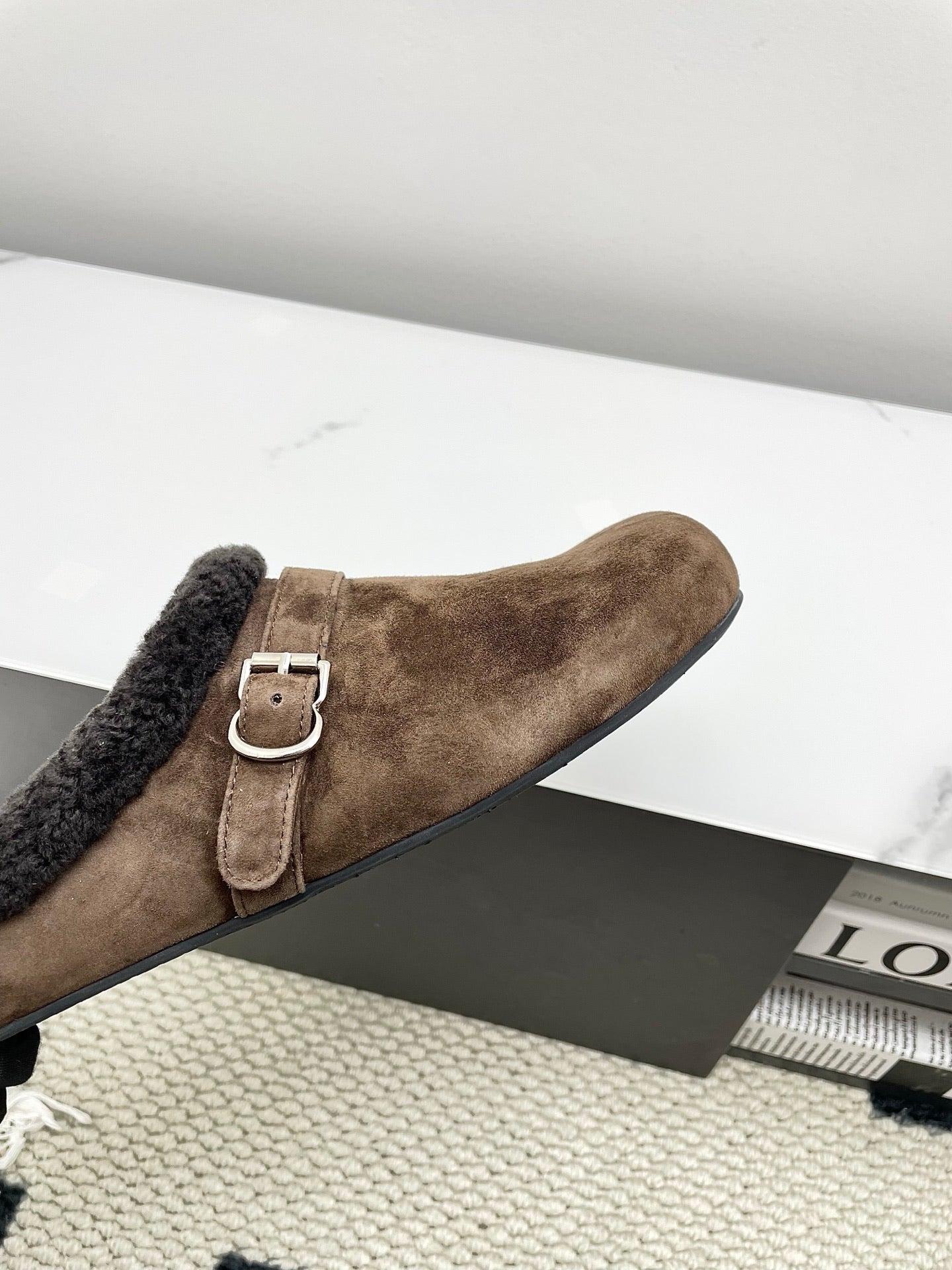 Alaia 26s Mule In Dark Brown Suede And Wool