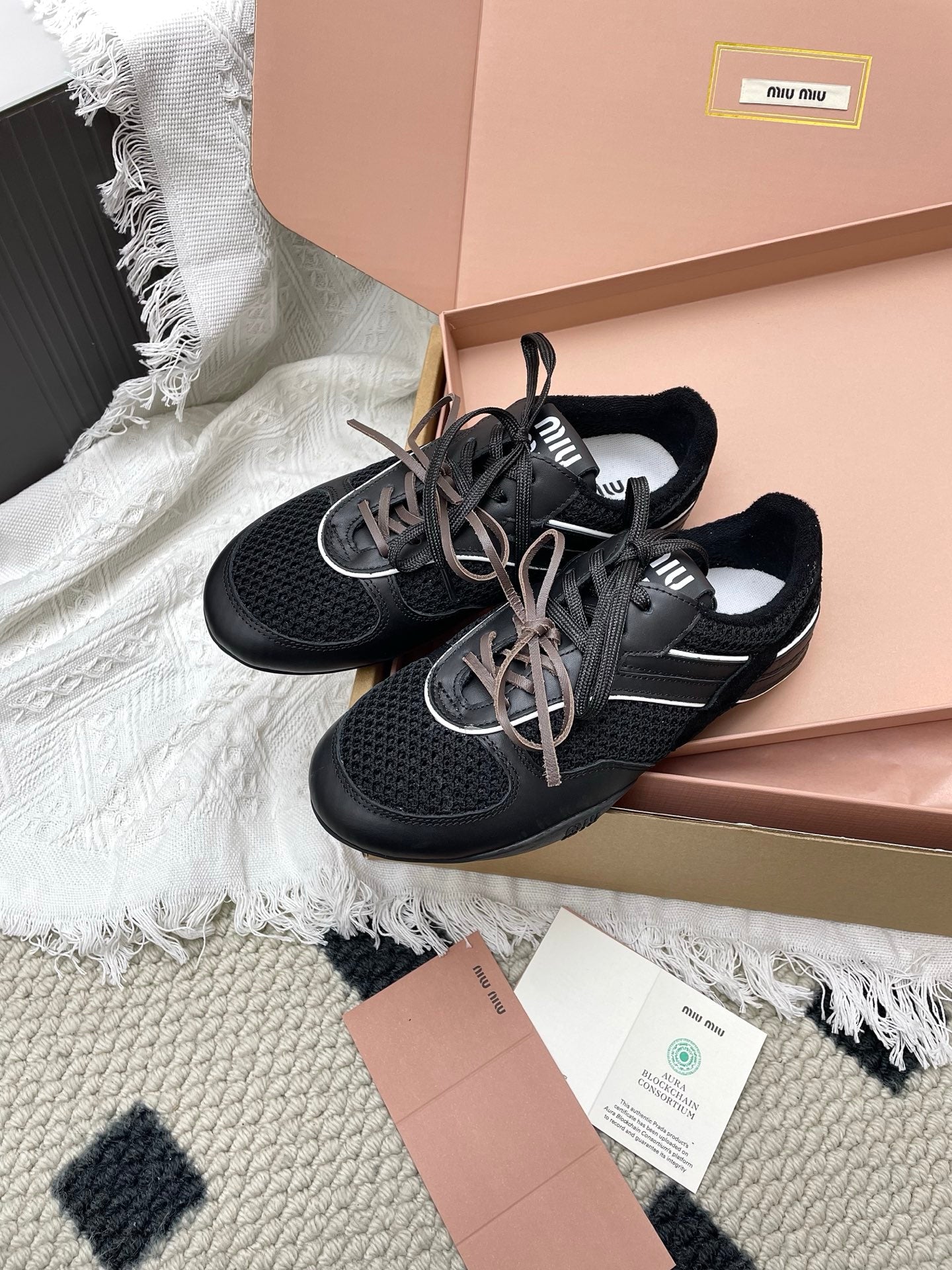Miu Gymnasium Sneaker Black Mesh Suede 611345