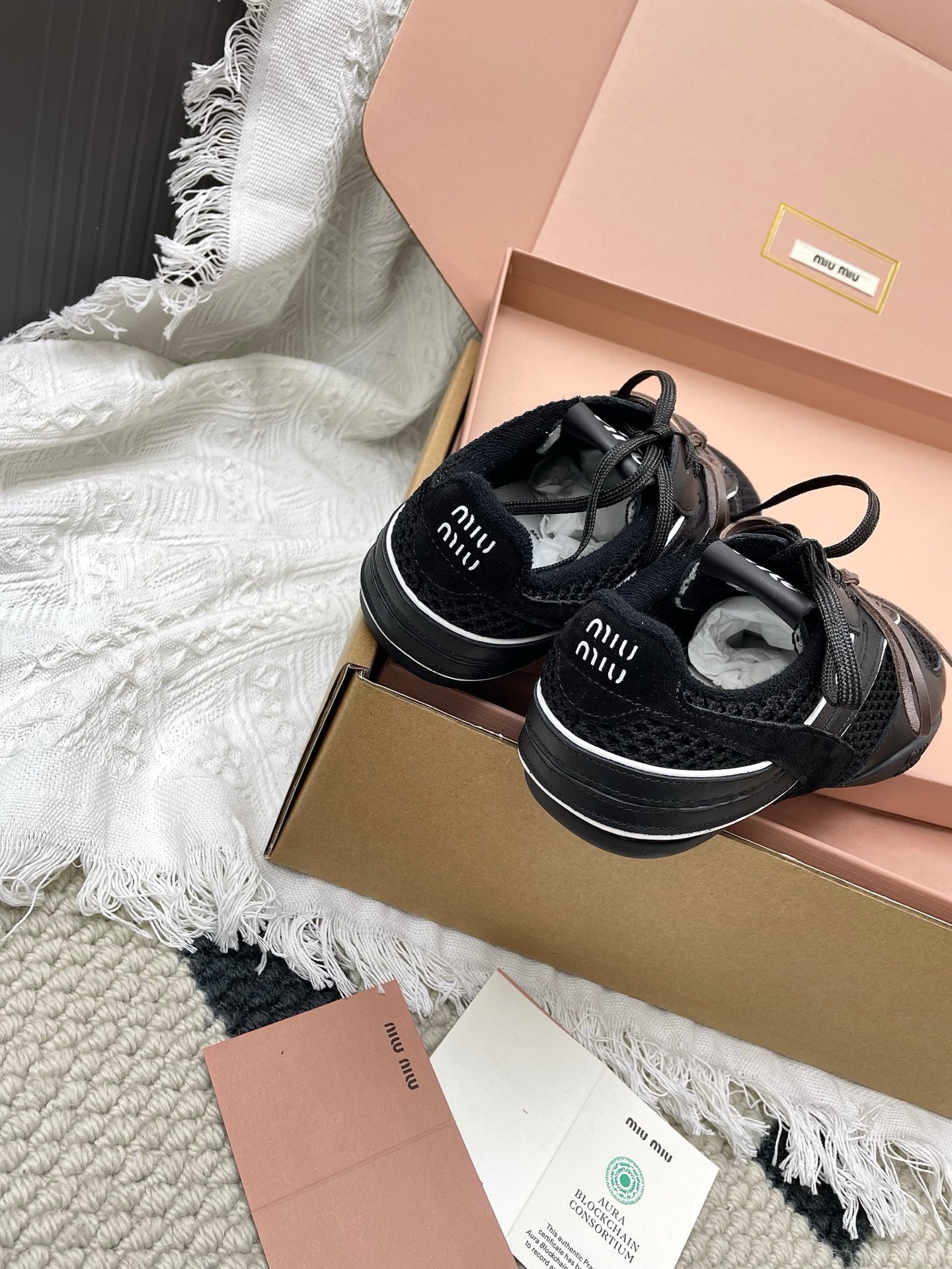 Miu Gymnasium Sneaker Black Mesh Suede 611345