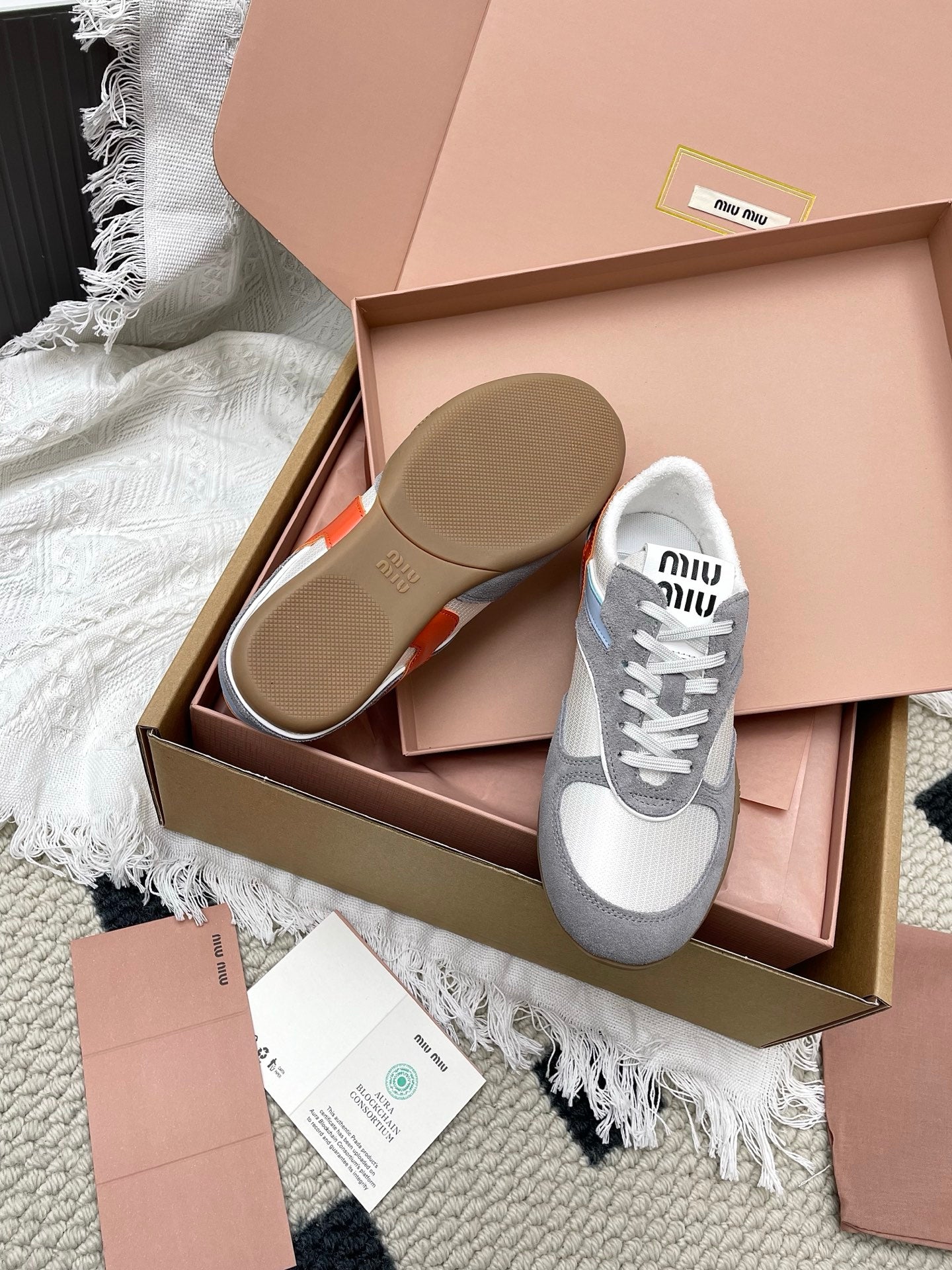 Miu Gymnasium Sneaker Grey Mesh Suede 611346
