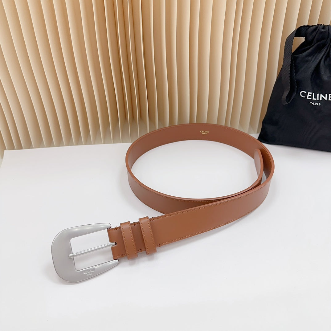 LARGE WESTERN 35 MM BELT BRONZE BROWN CALFSKIN SILVER HARDWARE
