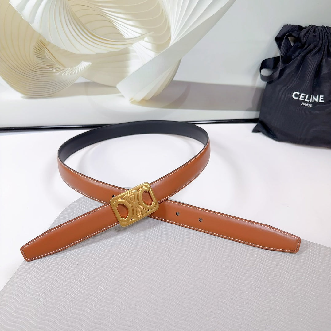 CEL Gold Buckle Belt 25mm Brown Calfskin 178254