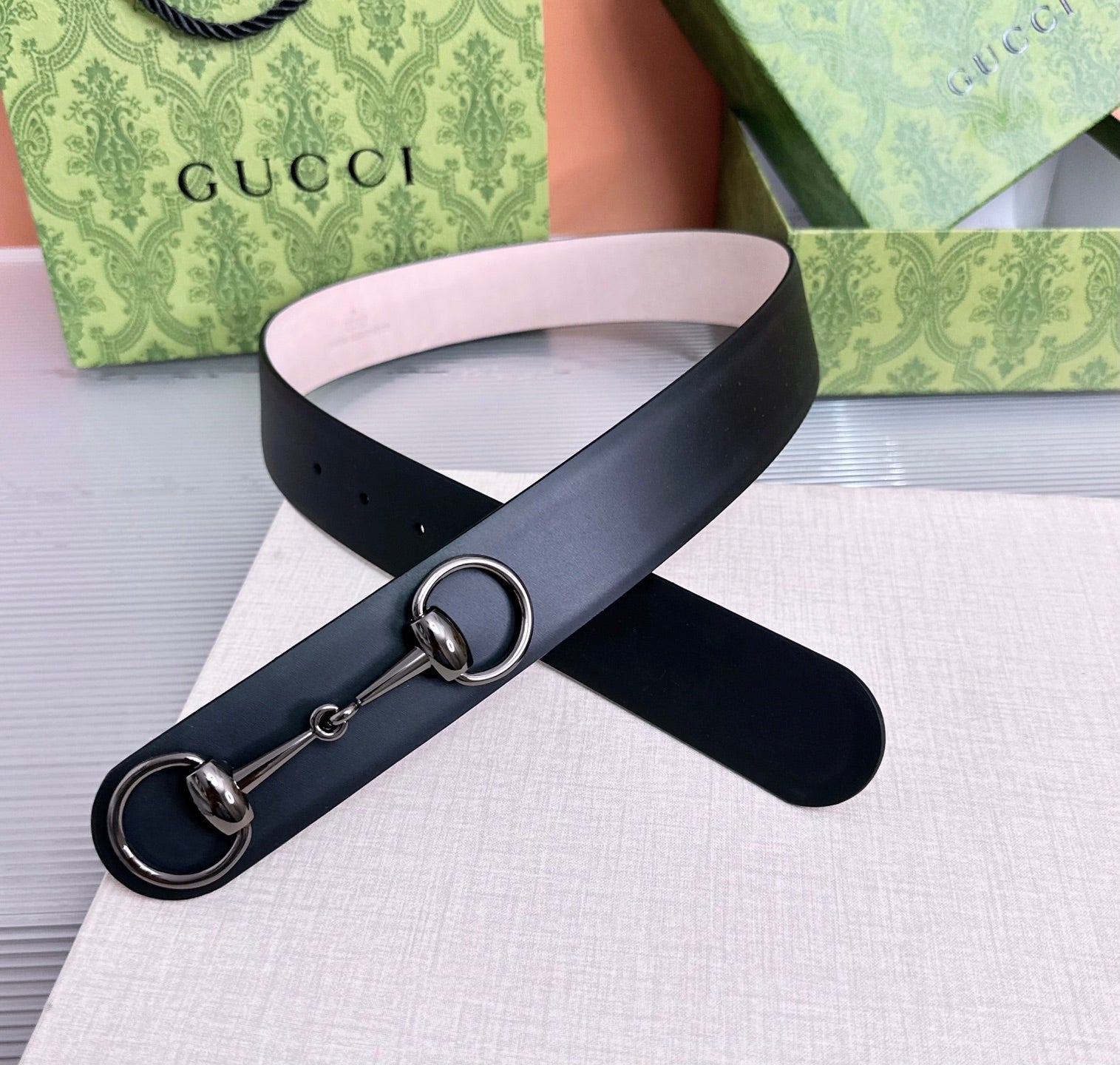 Gucci Horsebit 1955 Belt 4cm Black Pink Calfskin