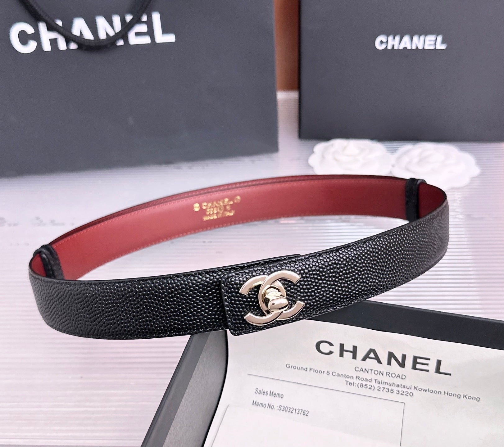 CC Fall Winter 2026 3cm Belt Black Gold Caviar Leather