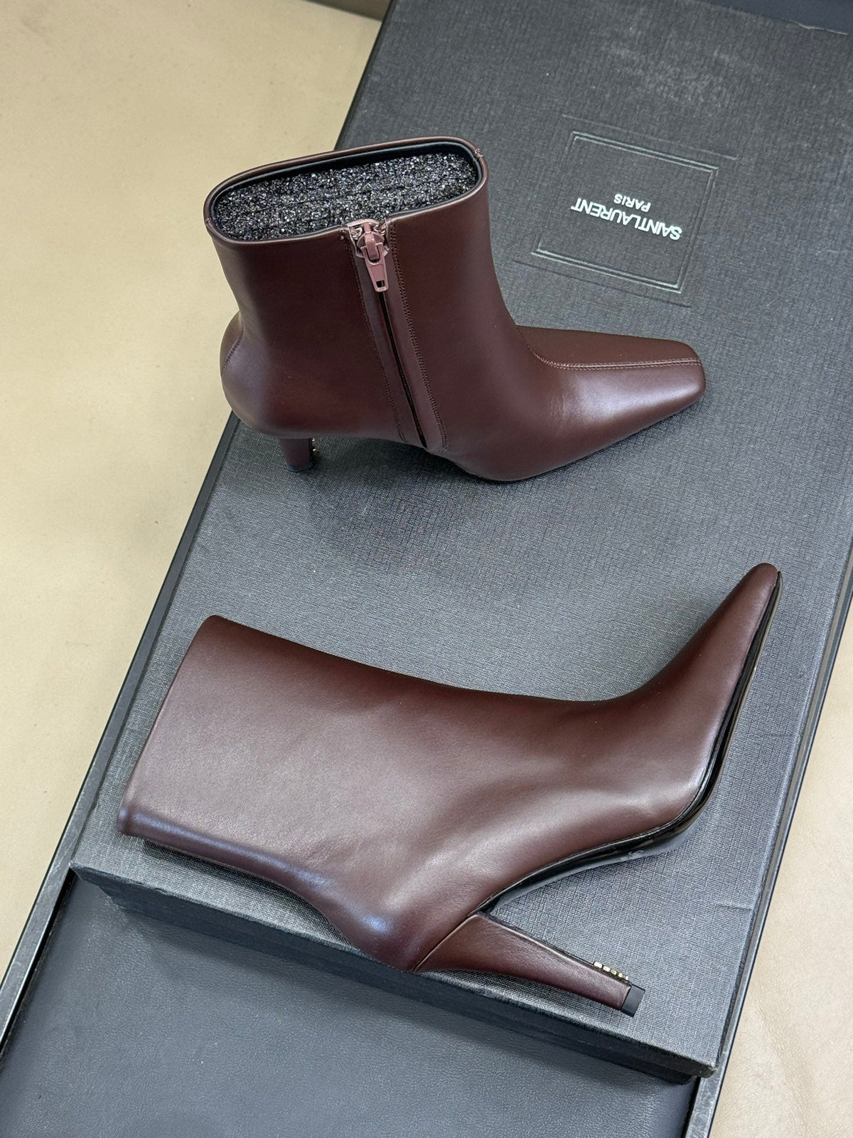 YSL 26s Le Cassandre Boots Stiletto Dark Brown Smooth Leather 157718