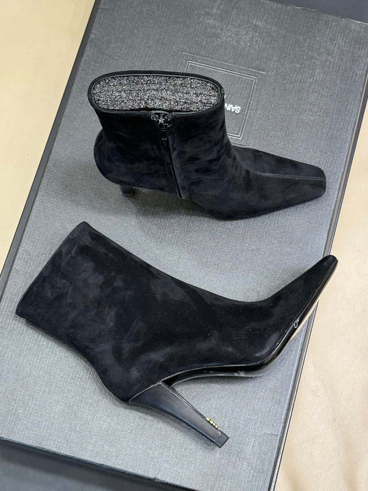 YSL 26s Le Cassandre Boots Black Suede Leather 157723