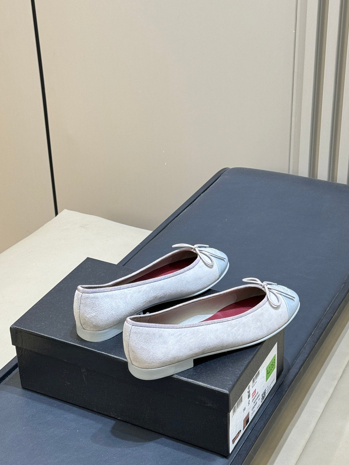 CC 26s Bow Ballet Flats 1cm Off White Light Blue Velvet 150304