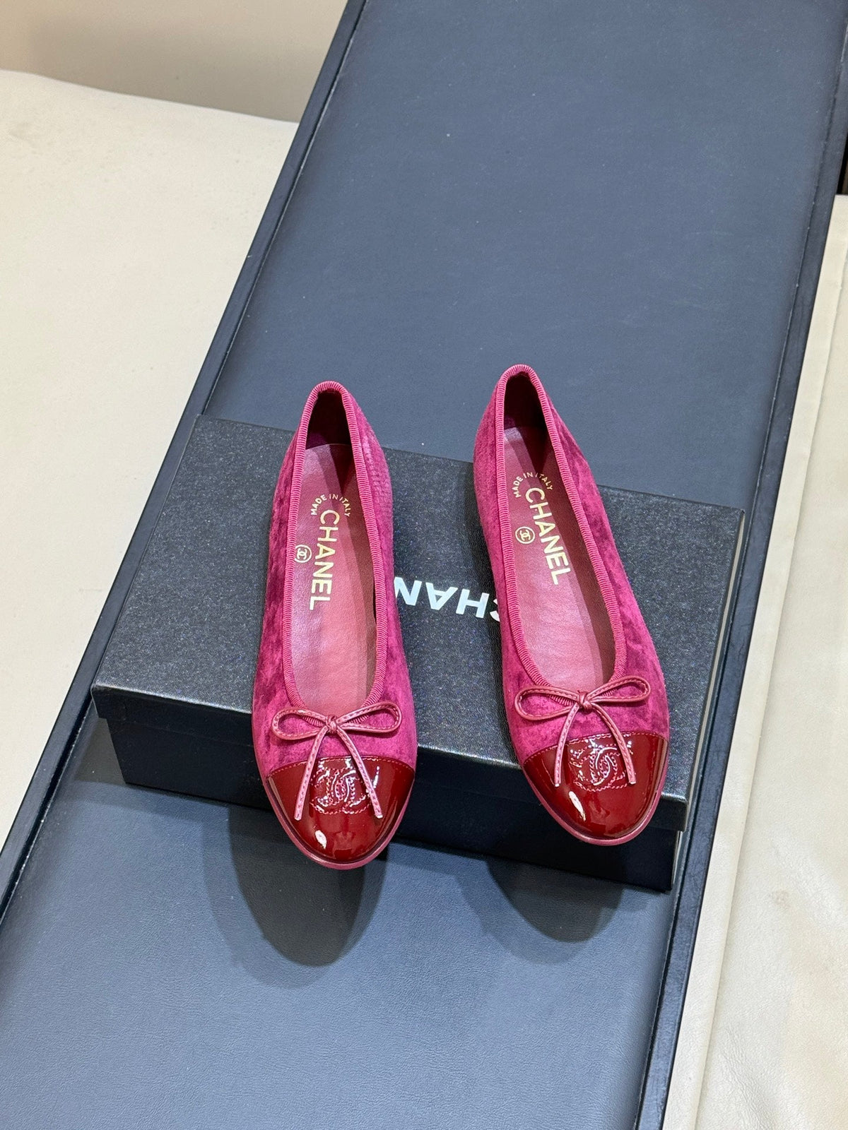 CC 26s Bow Ballet Flats 1cm Fuchsia Velvet Patent 150306