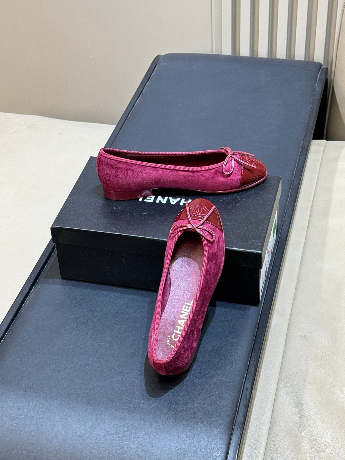 CC 26s Bow Ballet Flats 1cm Fuchsia Velvet Patent 150306