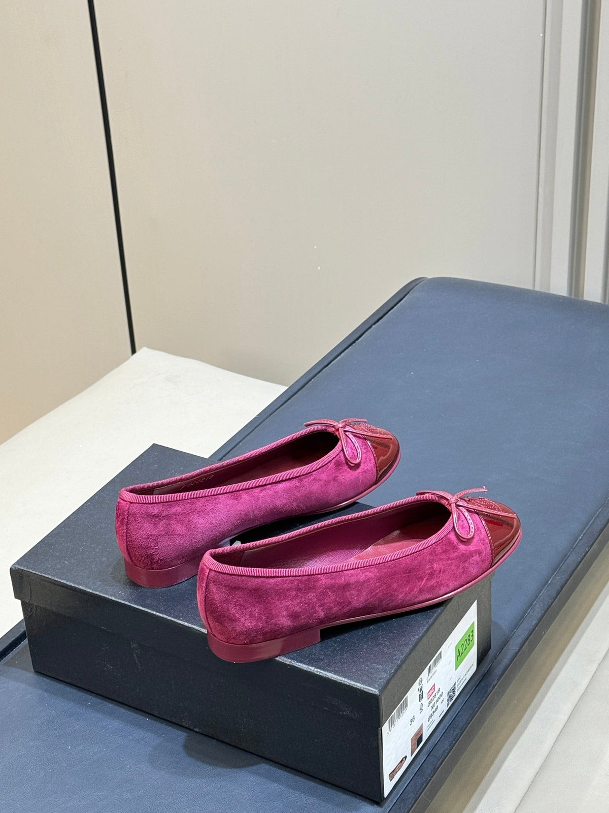 CC 26s Bow Ballet Flats 1cm Fuchsia Velvet Patent 150306