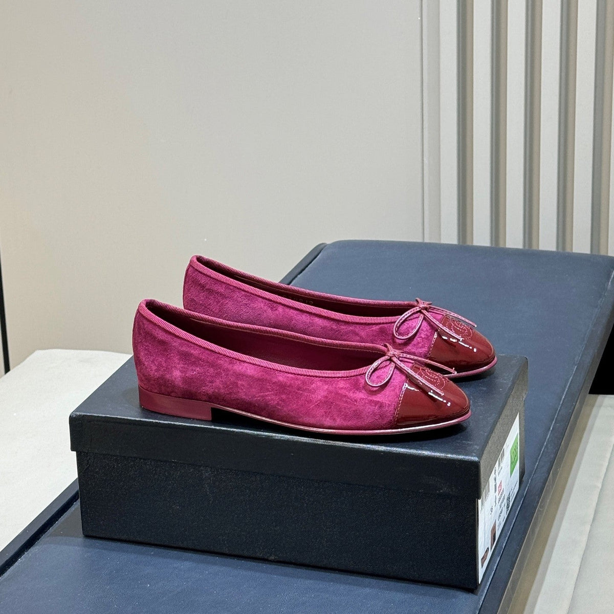 CC 26s Bow Ballet Flats 1cm Fuchsia Velvet Patent 150306