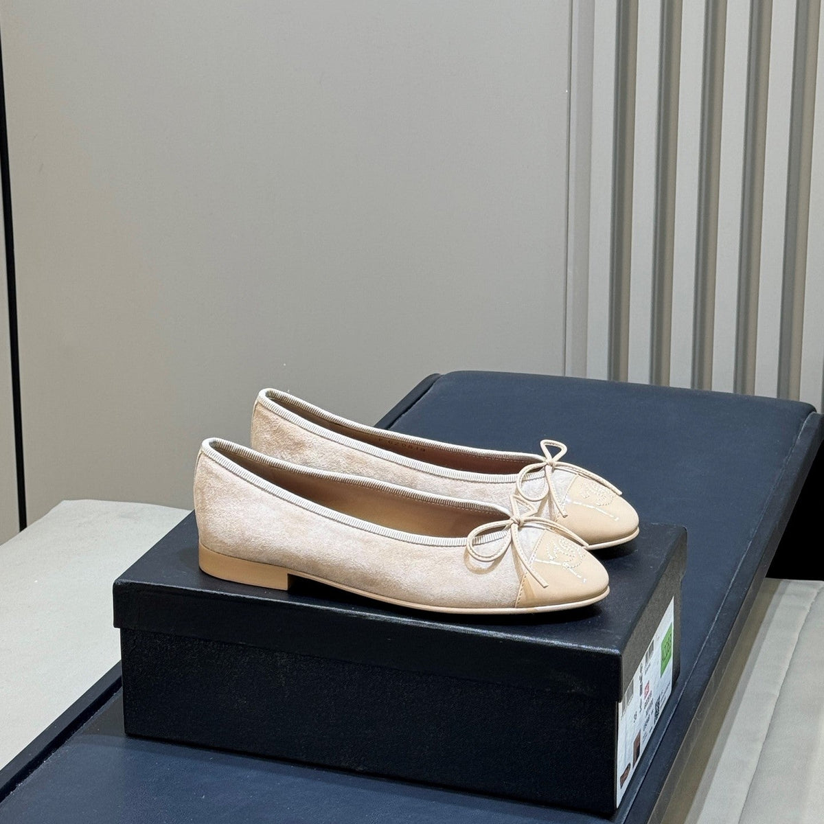 CC 26s Bow Ballet Flats 1cm Beige Tweed 150307