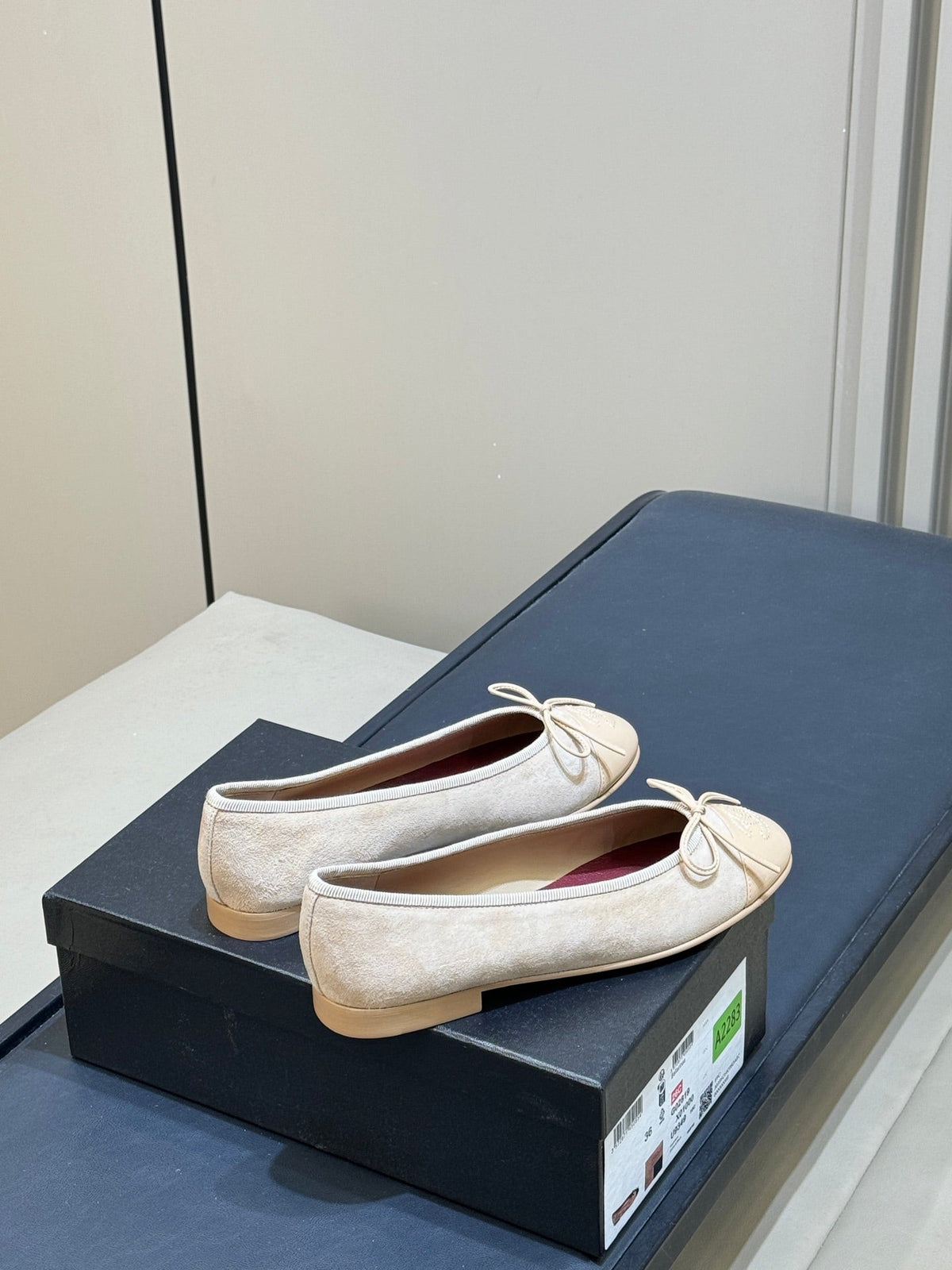 CC 26s Bow Ballet Flats 1cm Beige Tweed 150307