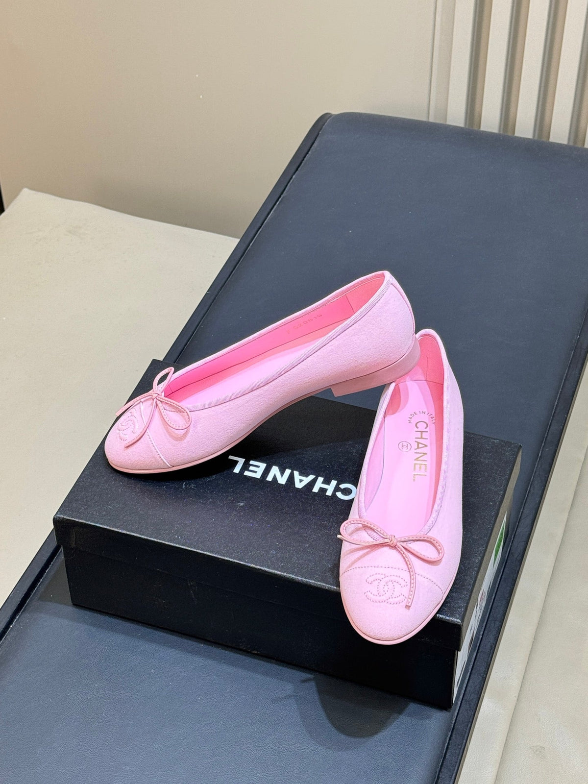 CC 26s Bow Ballet Flats 1cm Pink Tweed 150308