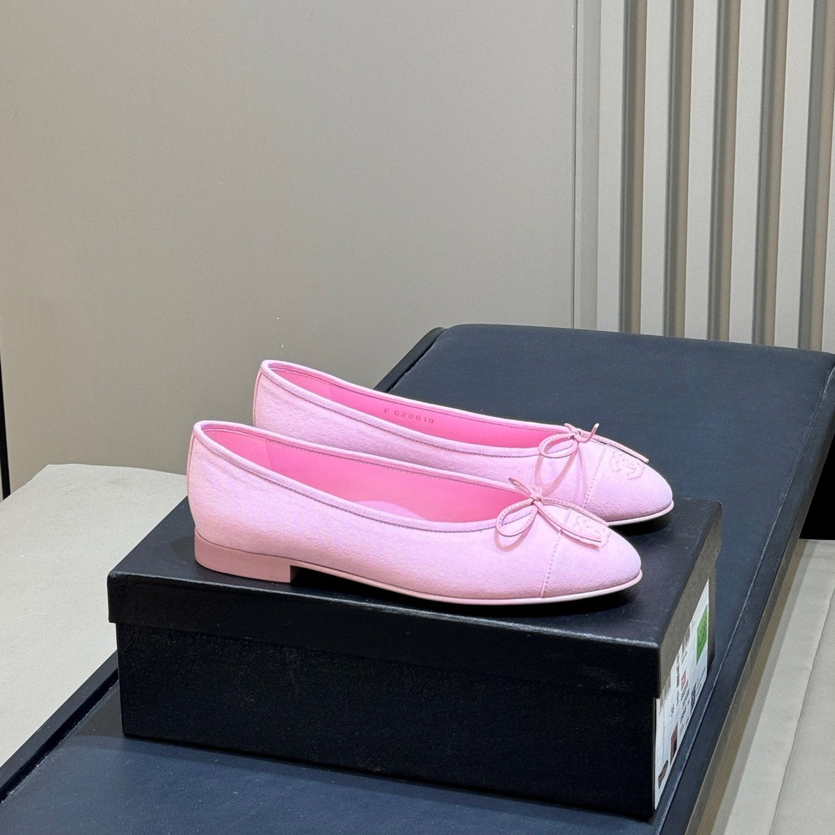 CC 26s Bow Ballet Flats 1cm Pink Tweed 150308