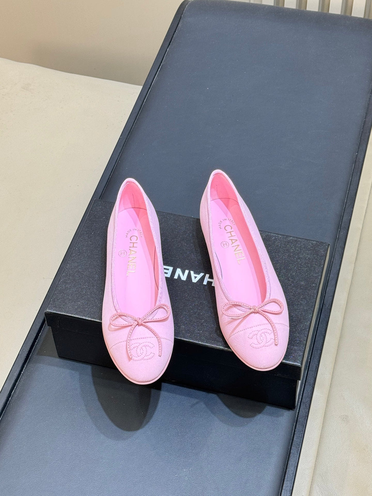 CC 26s Bow Ballet Flats 1cm Pink Tweed 150308