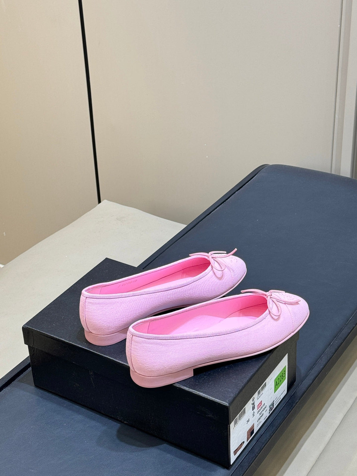 CC 26s Bow Ballet Flats 1cm Pink Tweed 150308