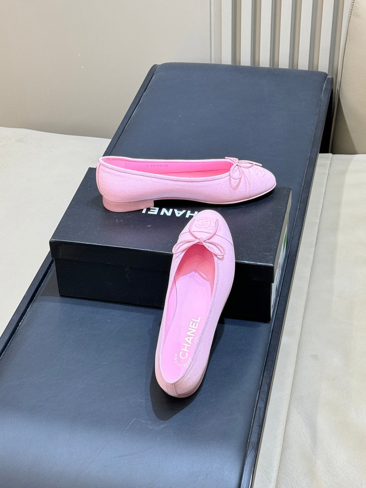 CC 26s Bow Ballet Flats 1cm Pink Tweed 150308