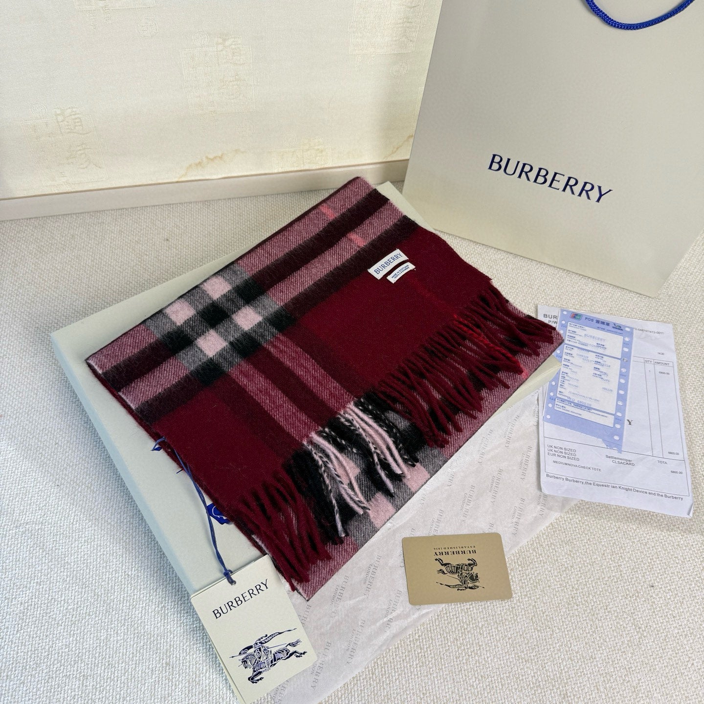 BBR Long Scarf 170CM Red Cashmere 150389