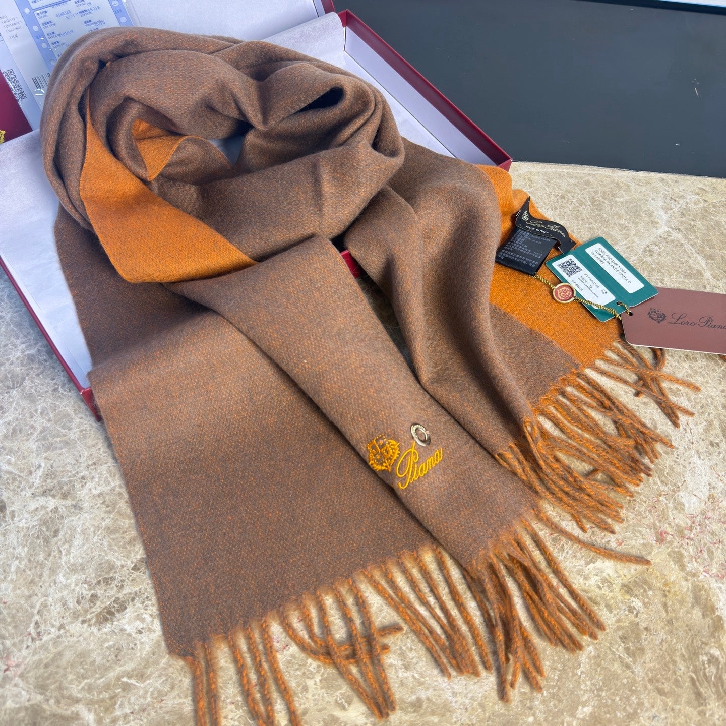 Loro Piana Long Scarf Chestnut Brown Cashmere 150392