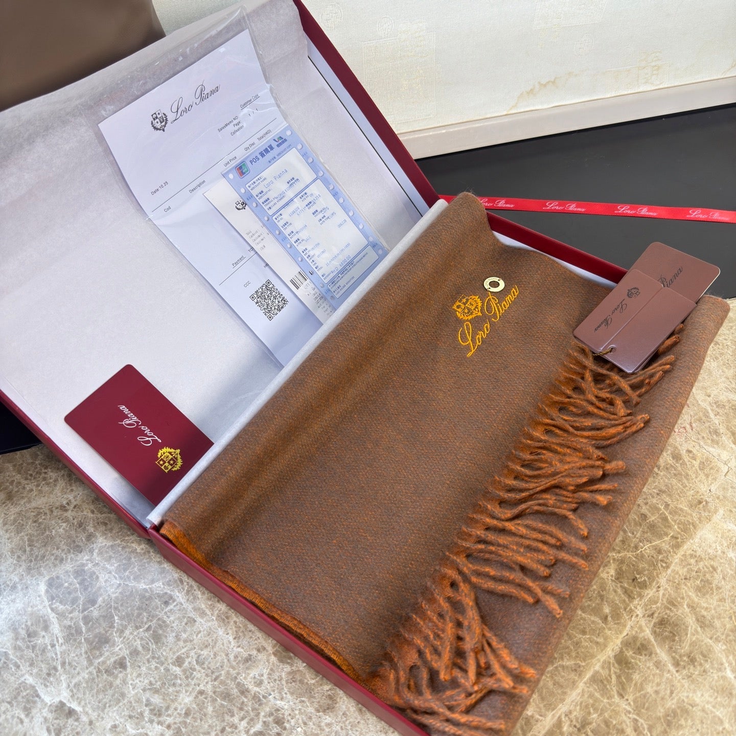 Loro Piana Long Scarf Chestnut Brown Cashmere 150392