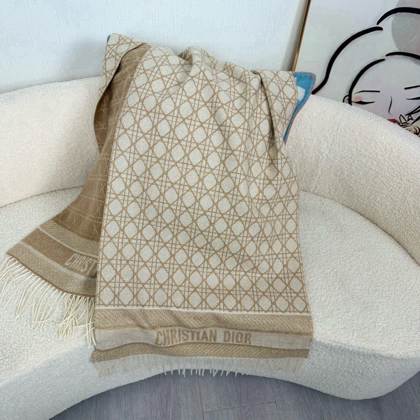 CD  Double-Sided Scarf 200cm Beige Cashmere 150402