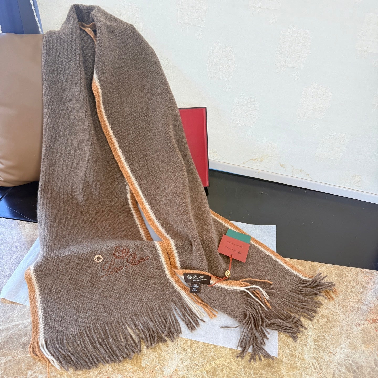 Loro Piana Long Scarf Dark Brown Cashmere 150406