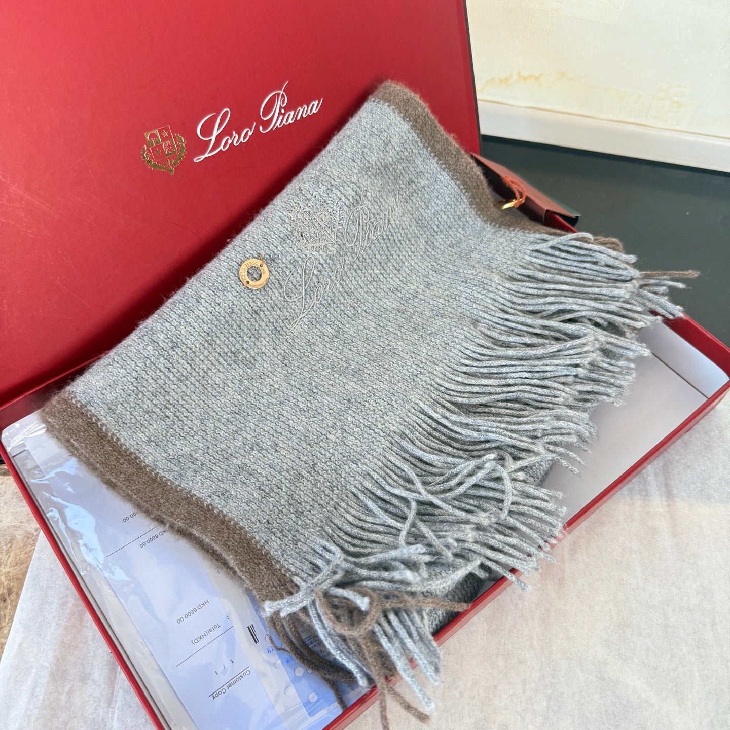 Loro Piana Long Scarf Grey Cashmere 150407