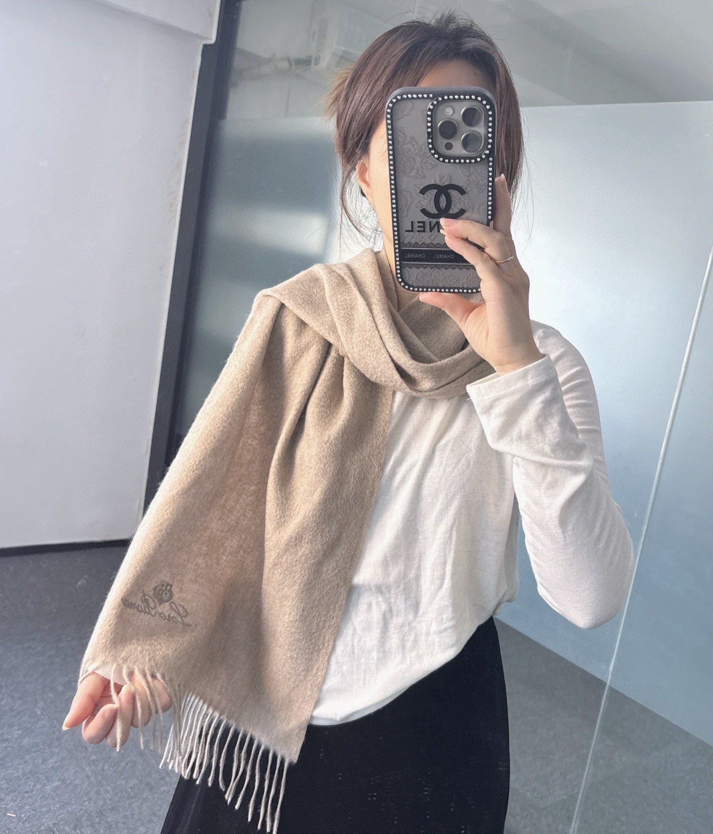 Loro Piana Long Scarf Taupe Cashmere 150415