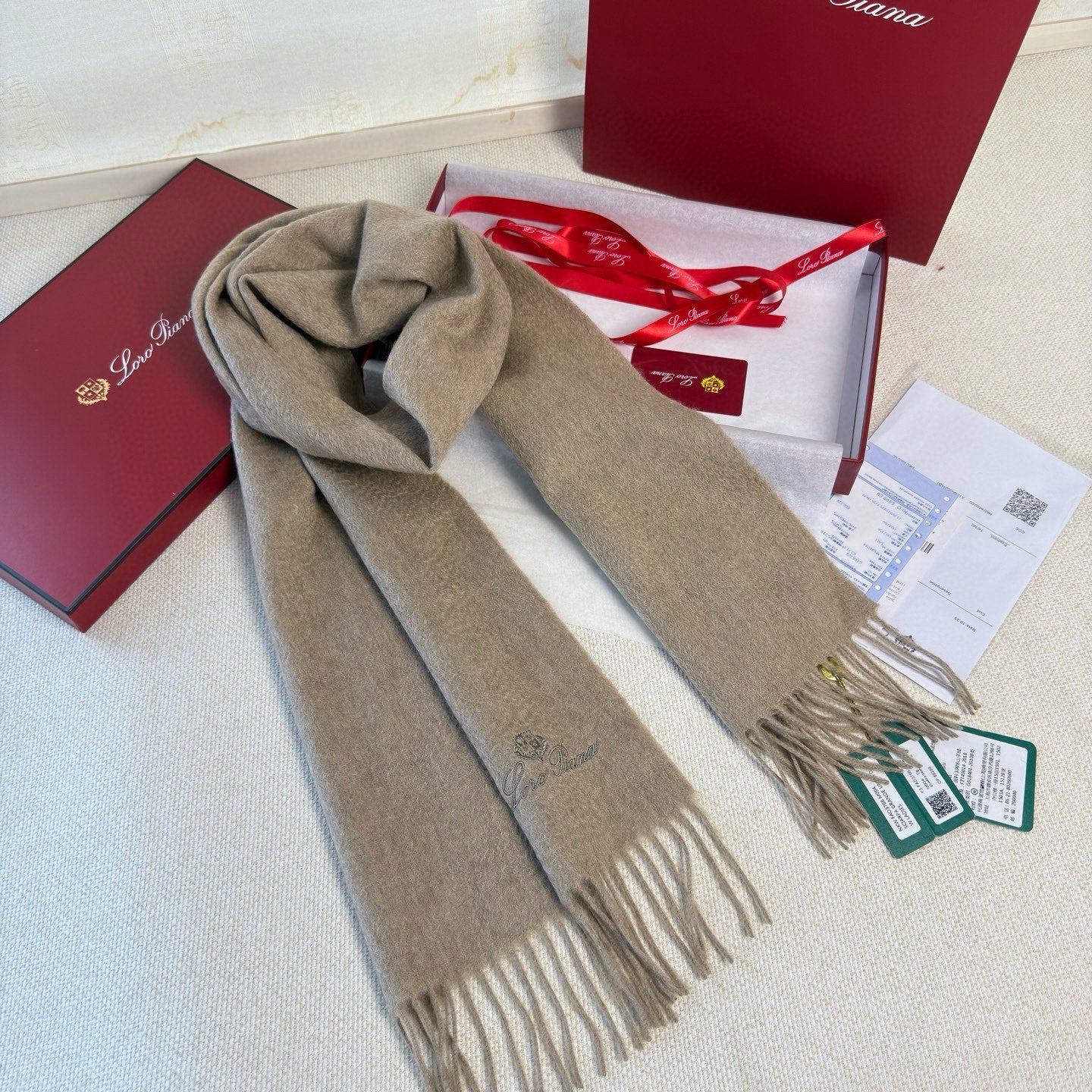 Loro Piana Long Scarf Taupe Cashmere 150415