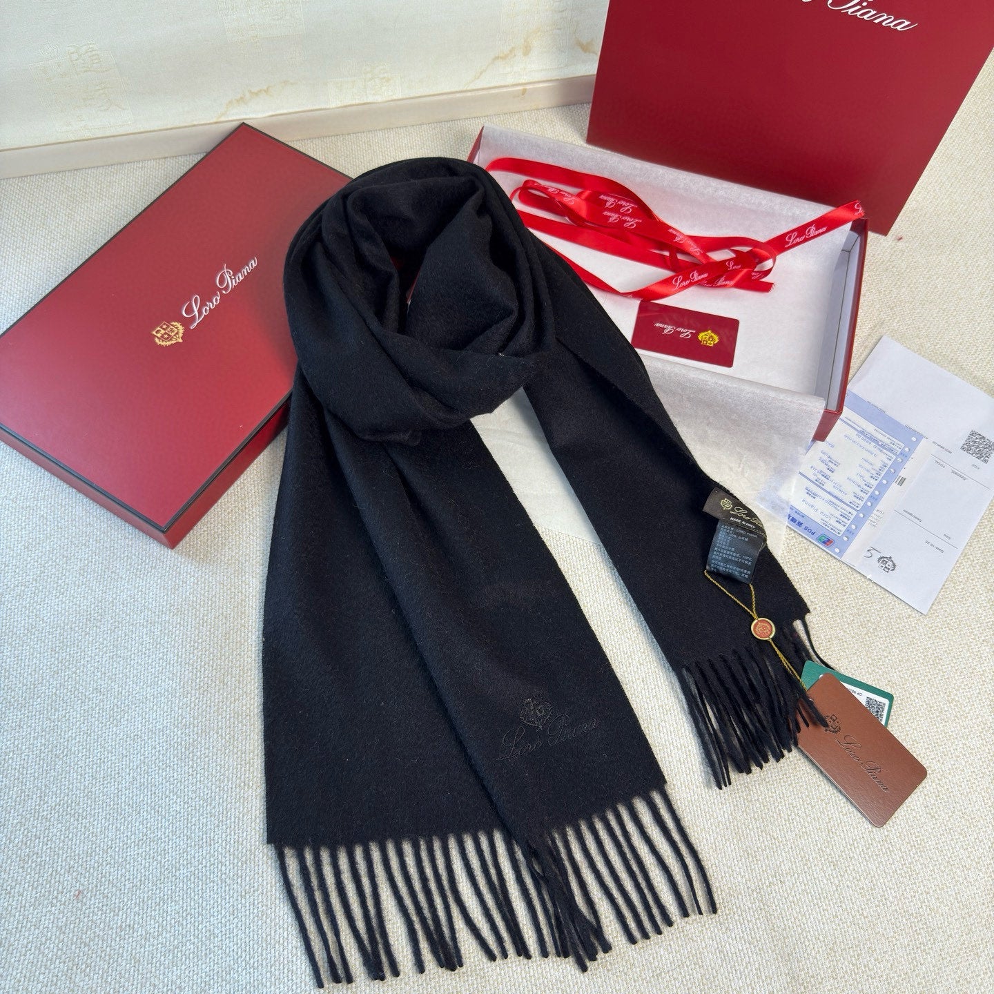 Loro Piana Long Scarf Black Cashmere 150419