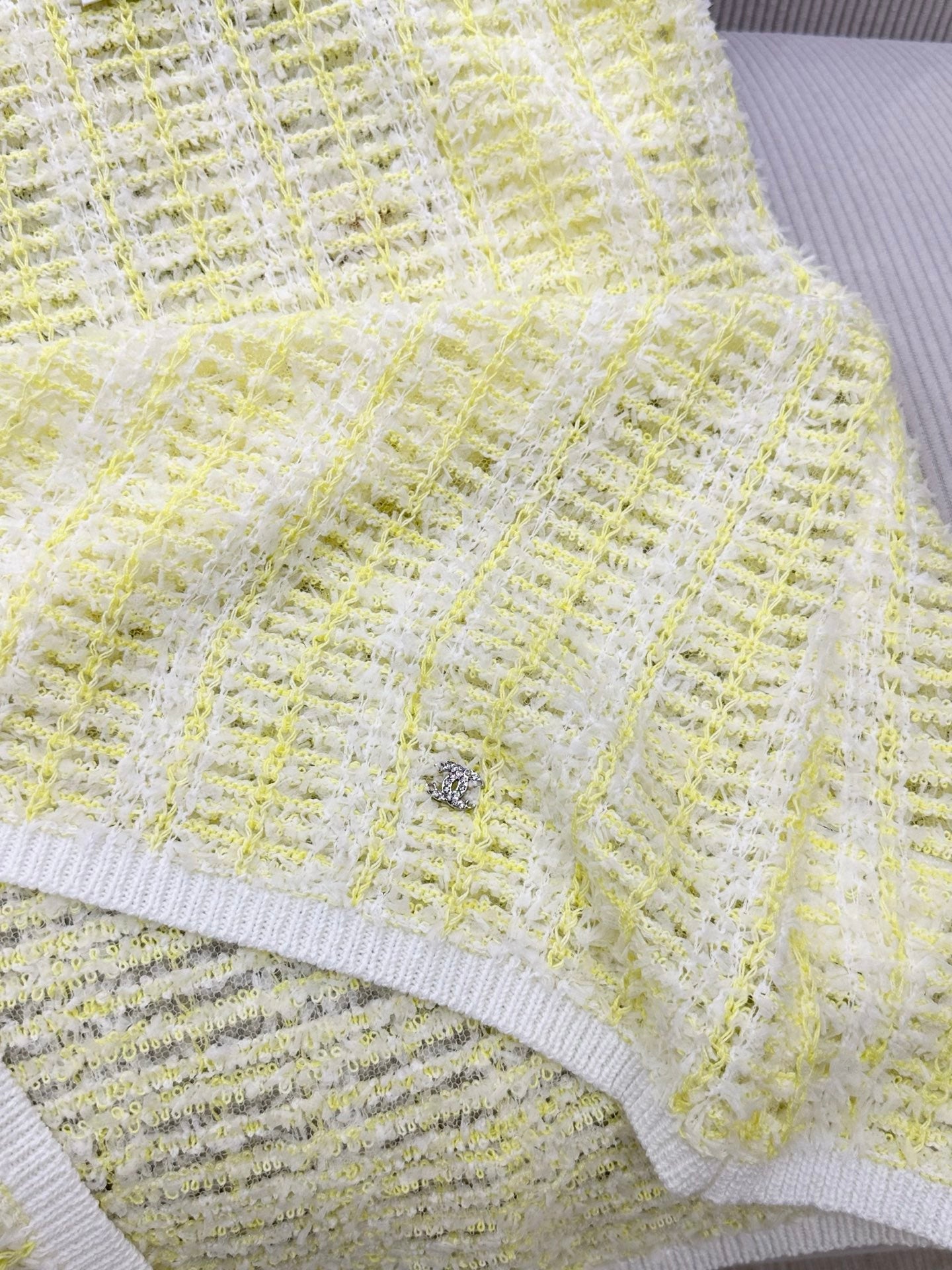 CC 26s Custom-Dyed Yarn Knitted Slip Dress White Yellow Cotton 415552