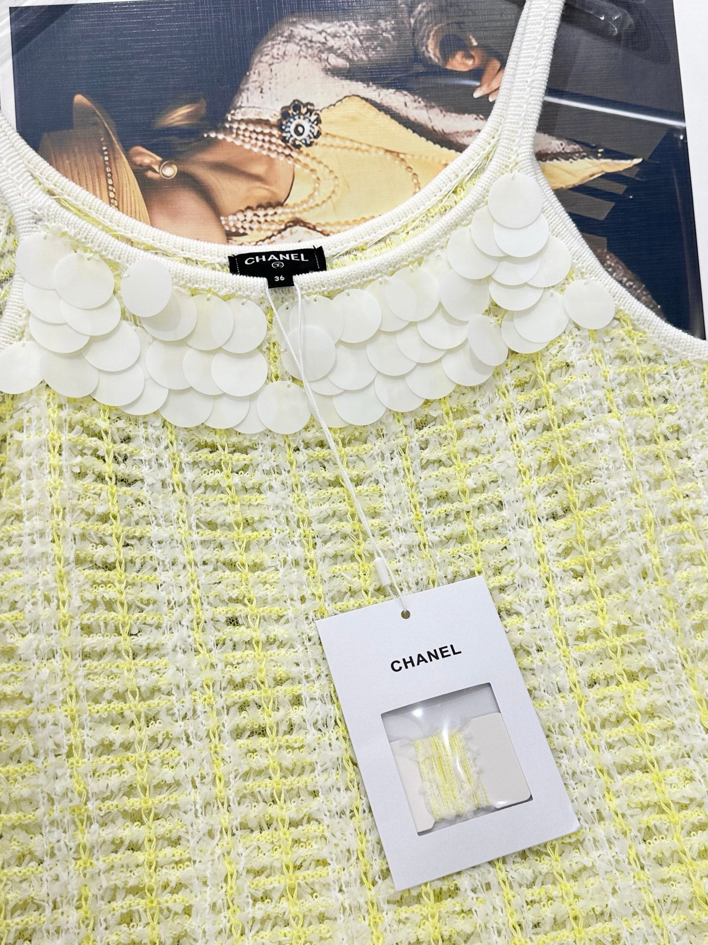 CC 26s Custom-Dyed Yarn Knitted Slip Dress White Yellow Cotton 415552