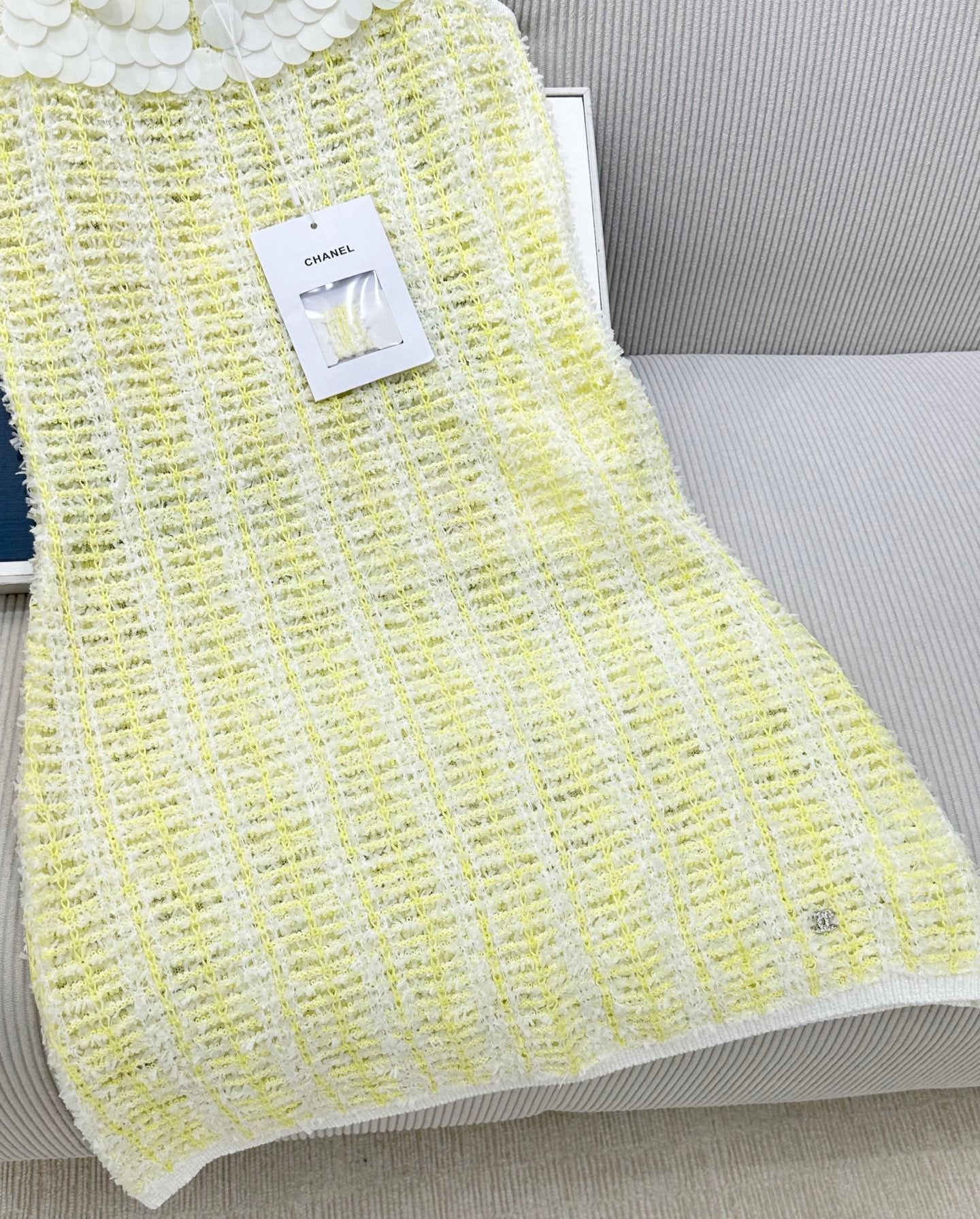 CC 26s Custom-Dyed Yarn Knitted Slip Dress White Yellow Cotton 415552