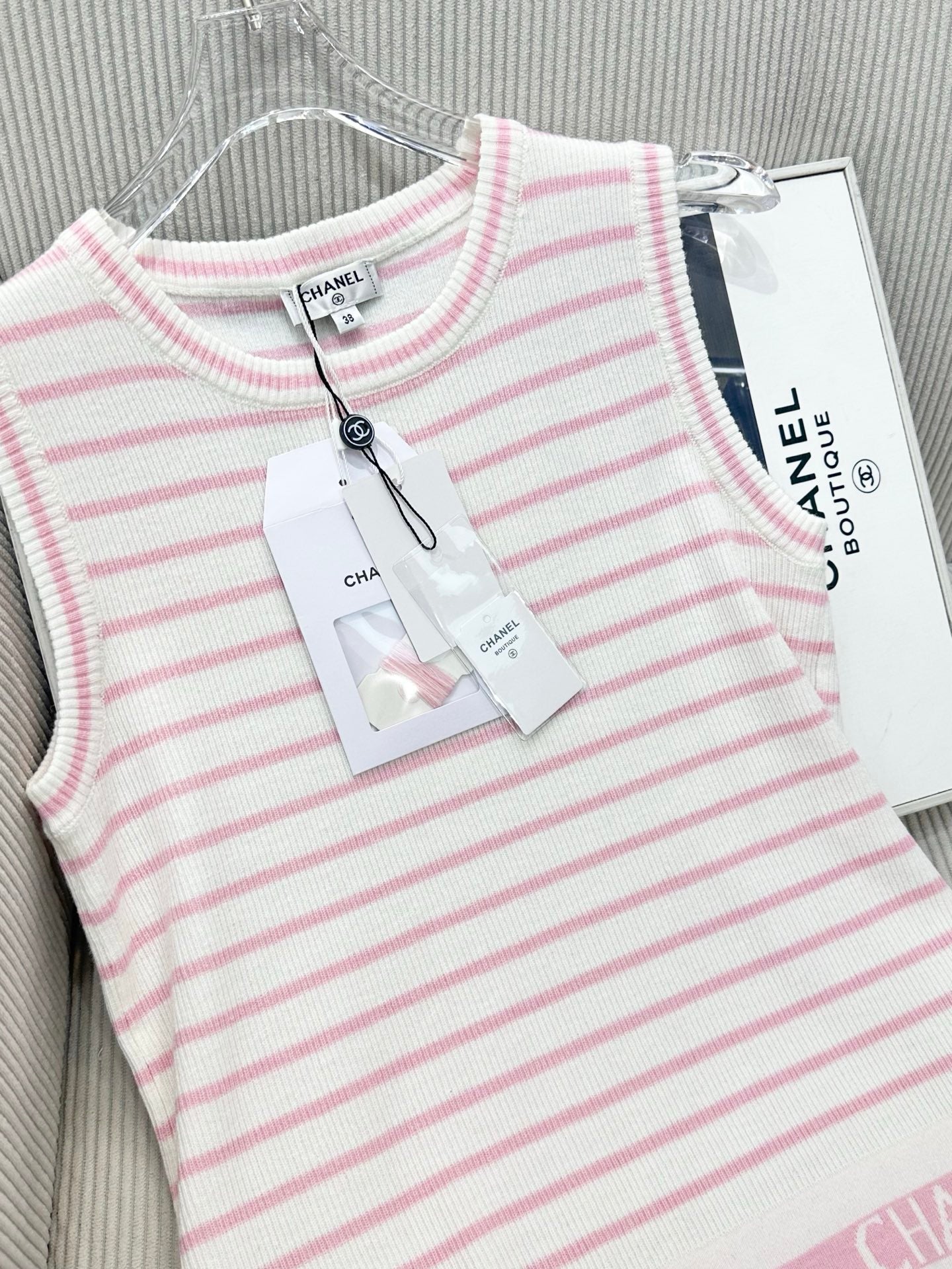 CC 26s Knit Vest Top Cream Pink Wool 415494