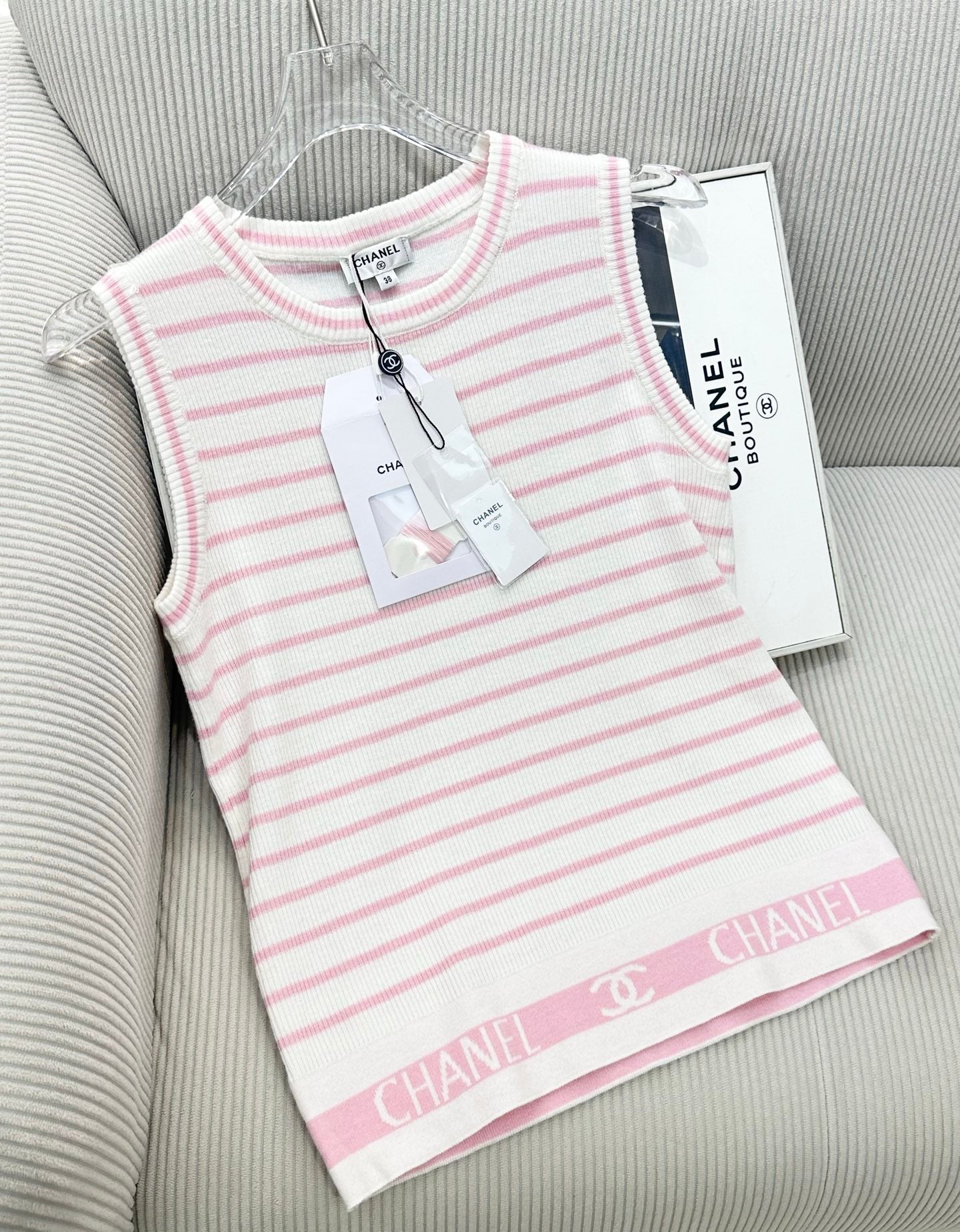CC 26s Knit Vest Top Cream Pink Wool 415494