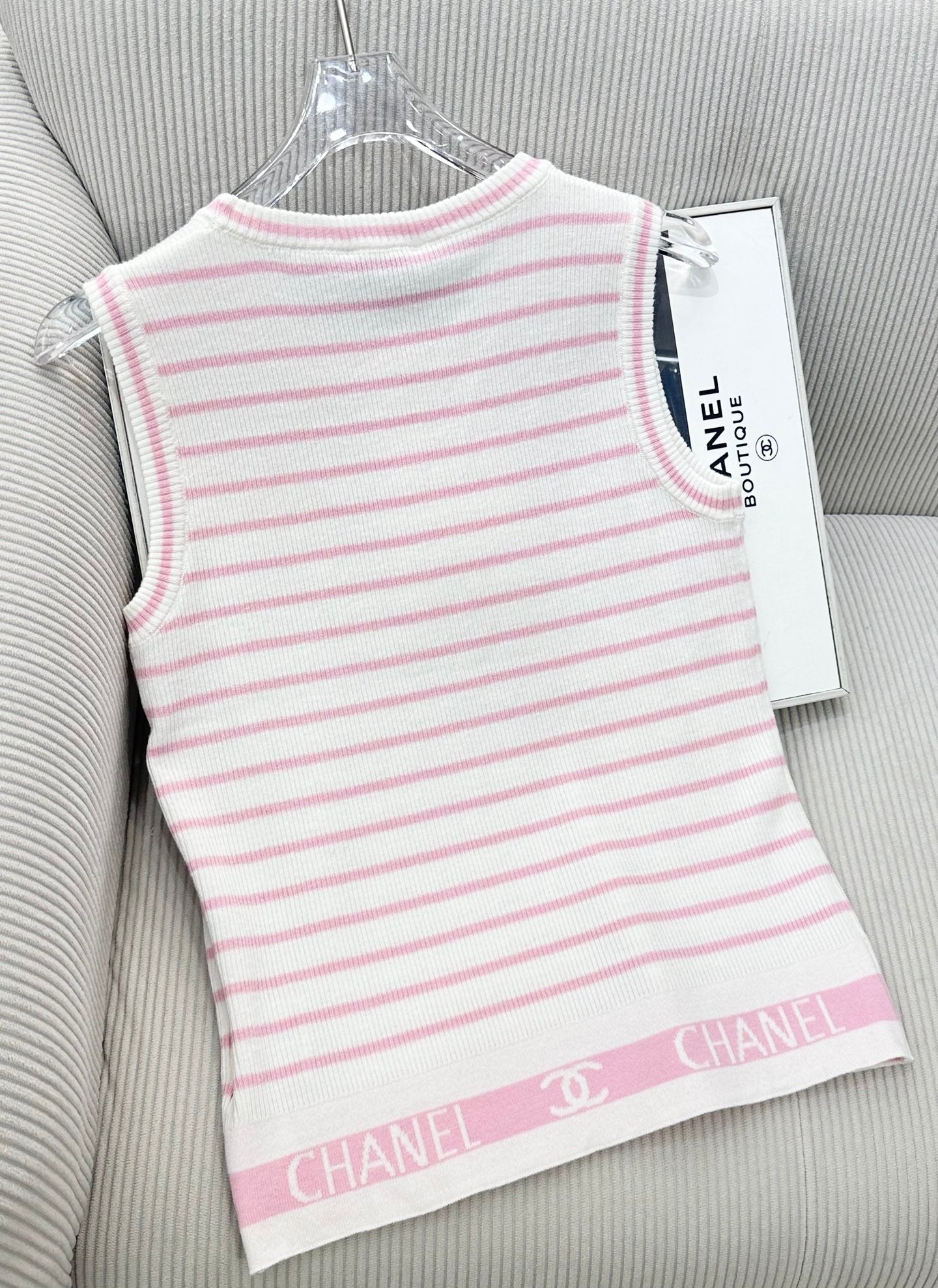CC 26s Knit Vest Top Cream Pink Wool 415494