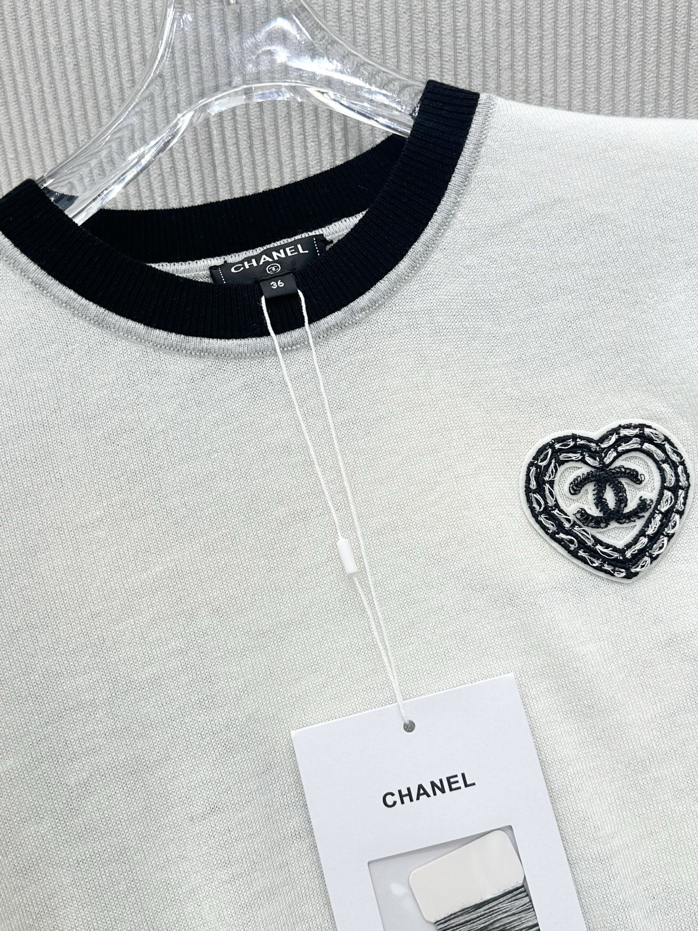 CC 26s Knit Short-Sleeve Top White Black Wool 415508