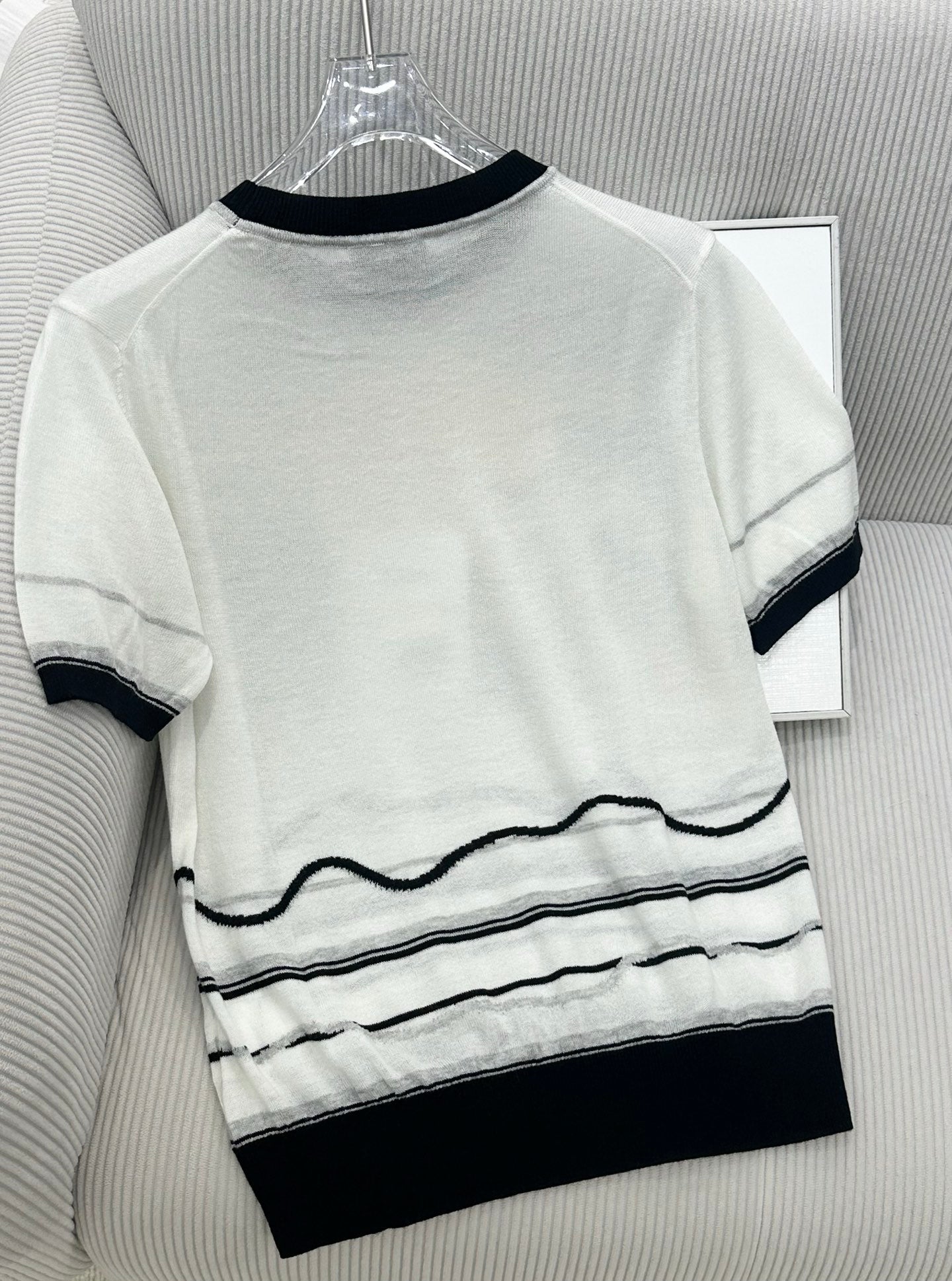 CC 26s Knit Short-Sleeve Top White Black Wool 415508