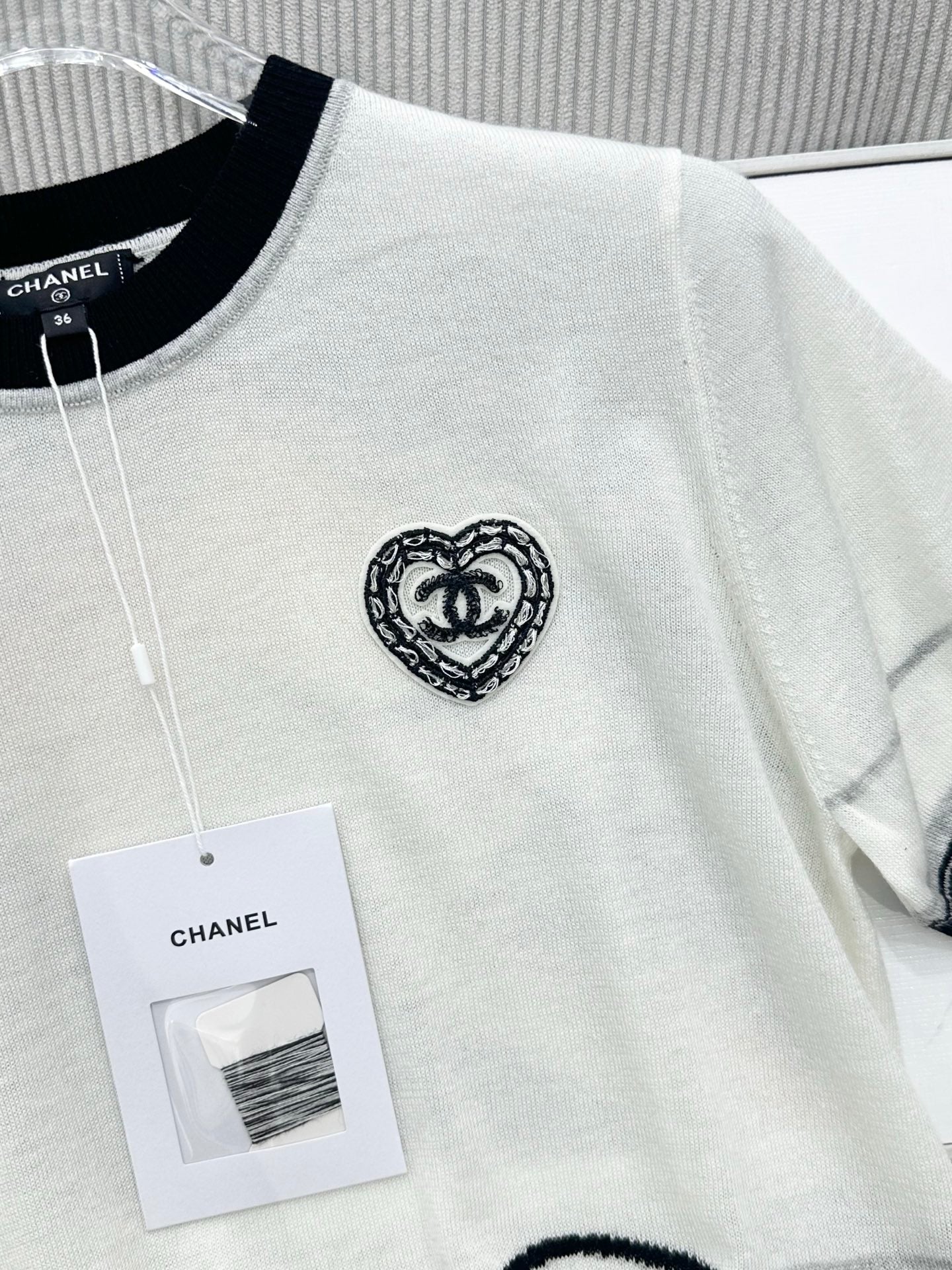 CC 26s Knit Short-Sleeve Top White Black Wool 415508