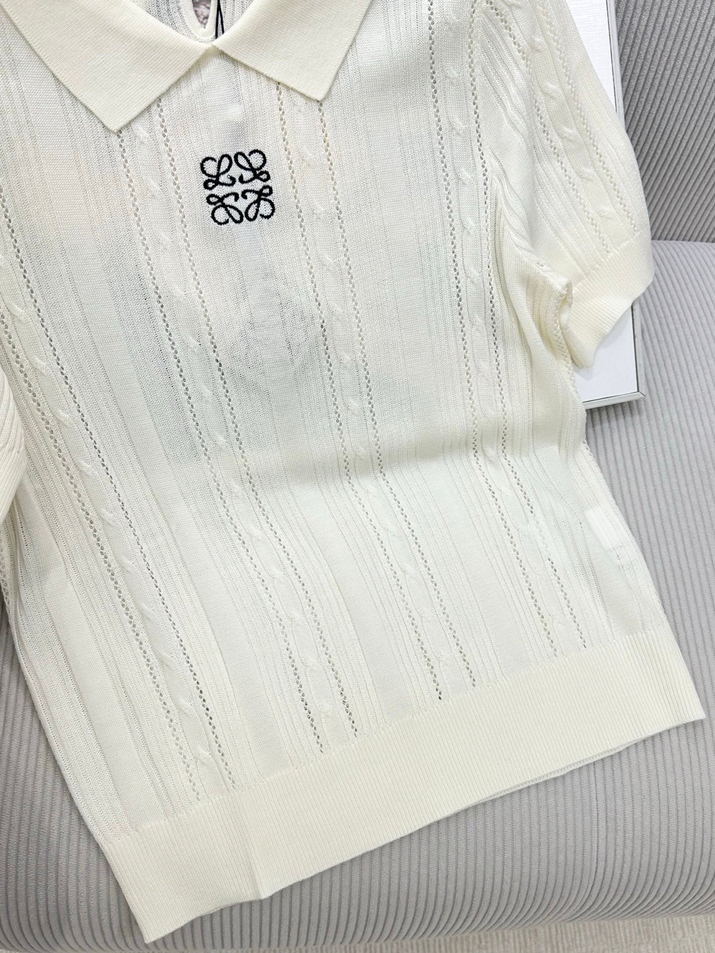 Loewe 26s Short-Sleeve Top Cream Wool 415502