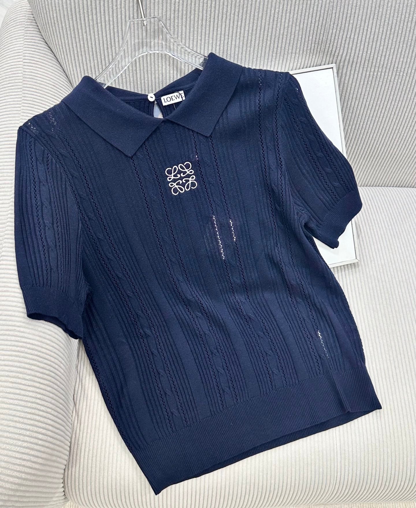 Loewe 26s Short-Sleeve Top Dark Blue Wool 415504