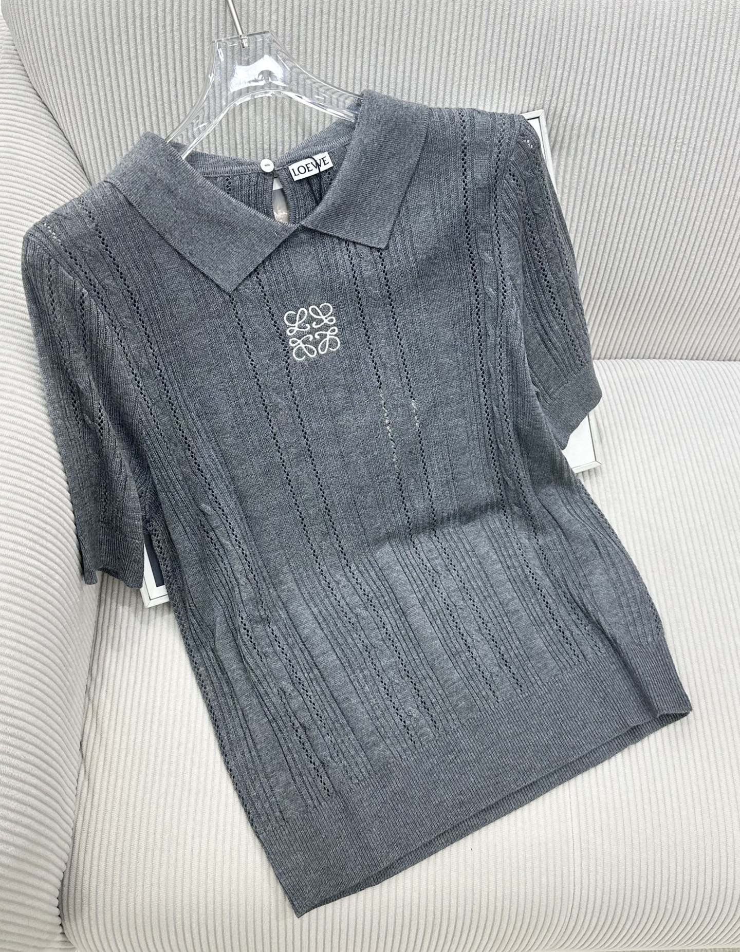 Loewe 26s Short-Sleeve Top Grey Wool 415506
