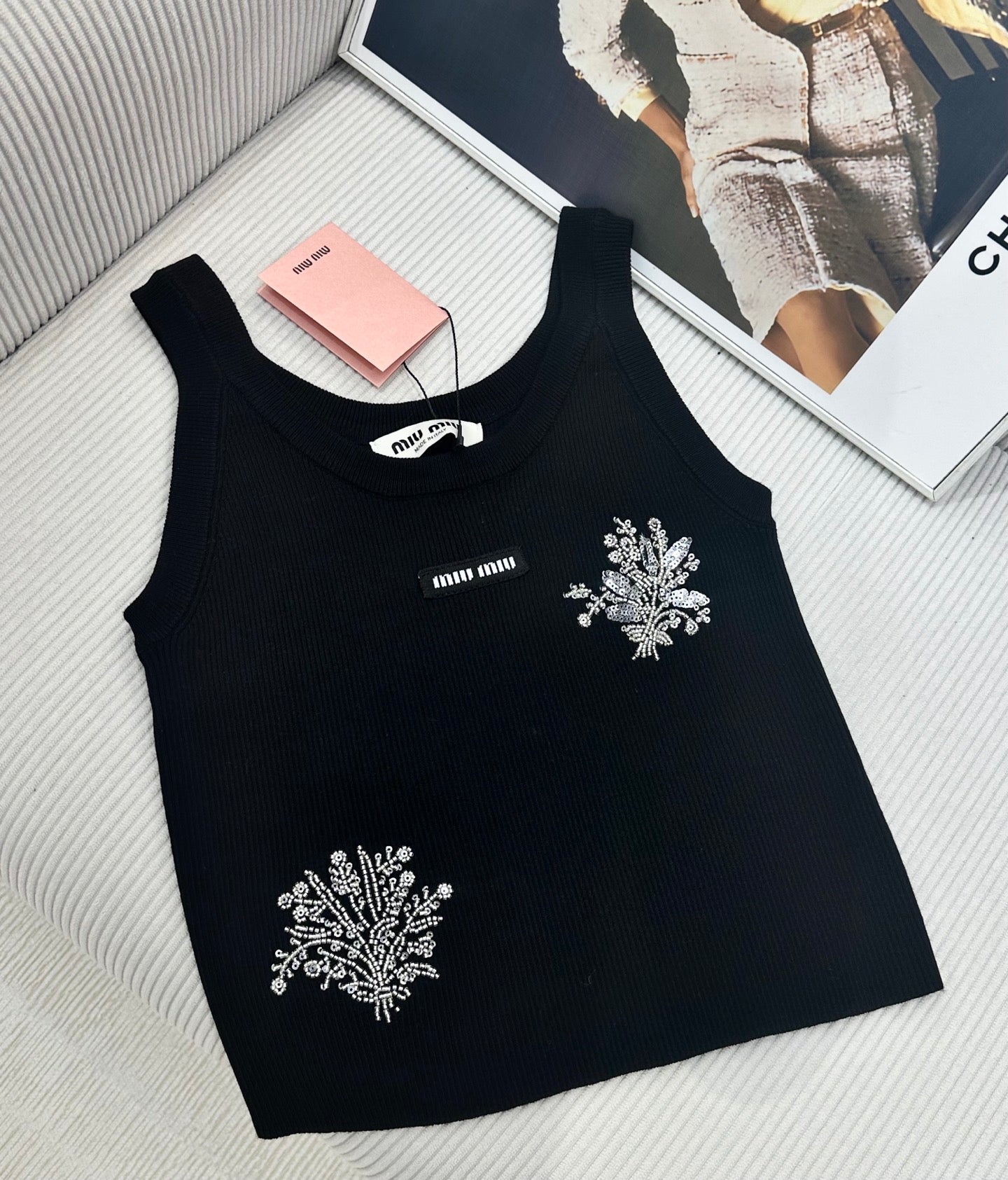 Miu 26s Beaded Knit Vest Black Sequined Wool 415497