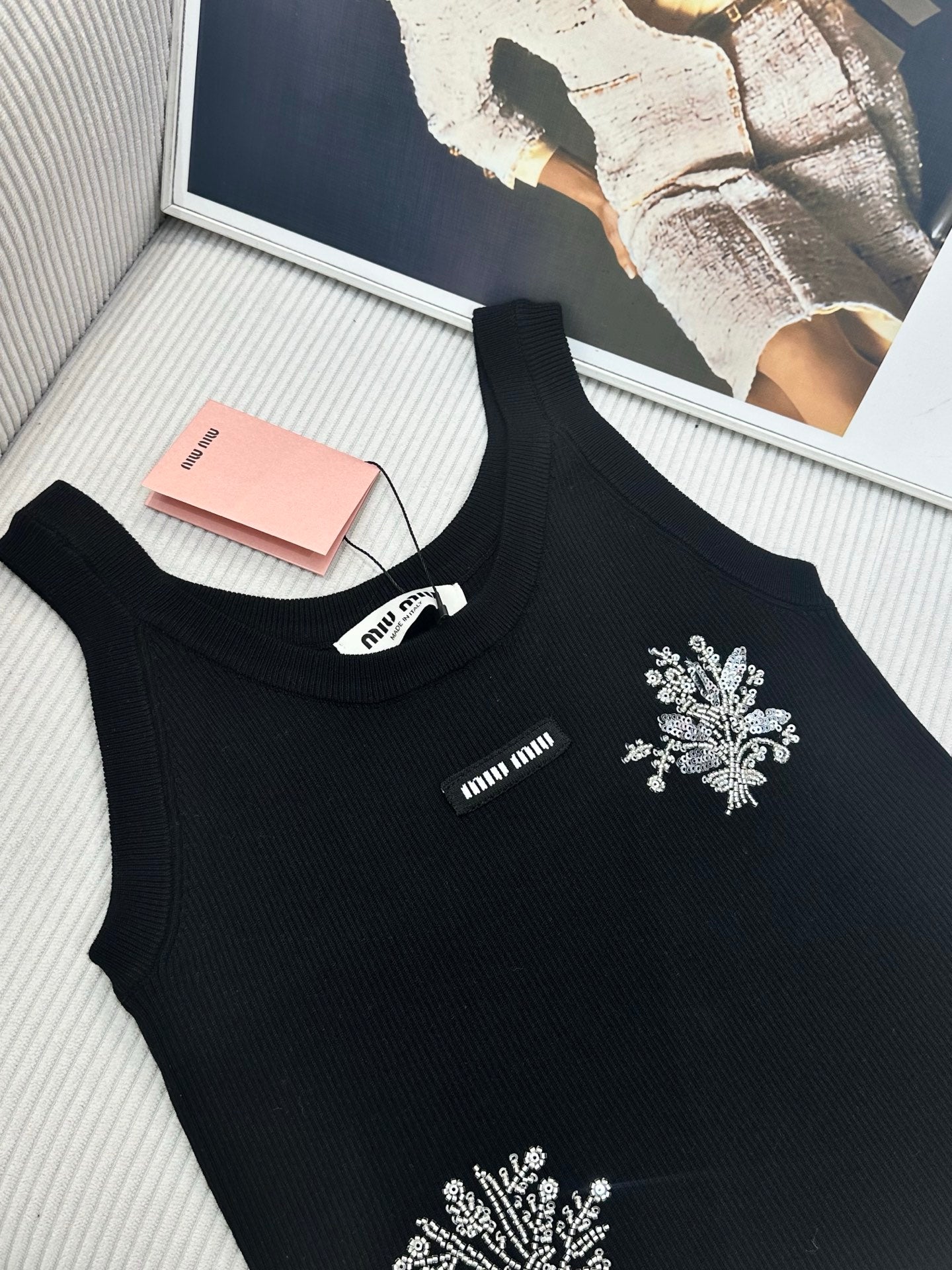 Miu 26s Beaded Knit Vest Black Sequined Wool 415497
